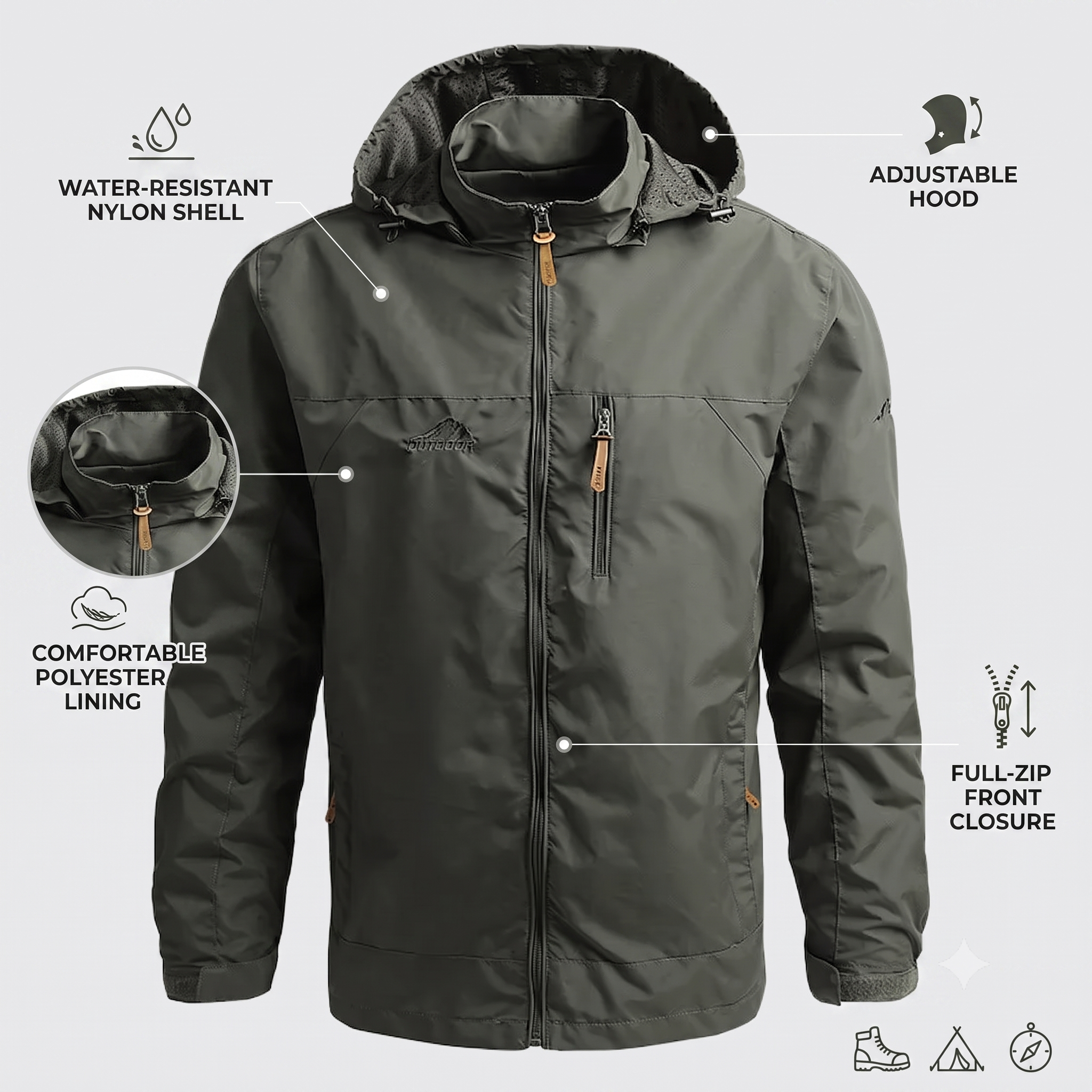 Men's Waterproof Tactical Windbreaker Jacket – Hooded Outdoor Hiking & Climbing Coat
