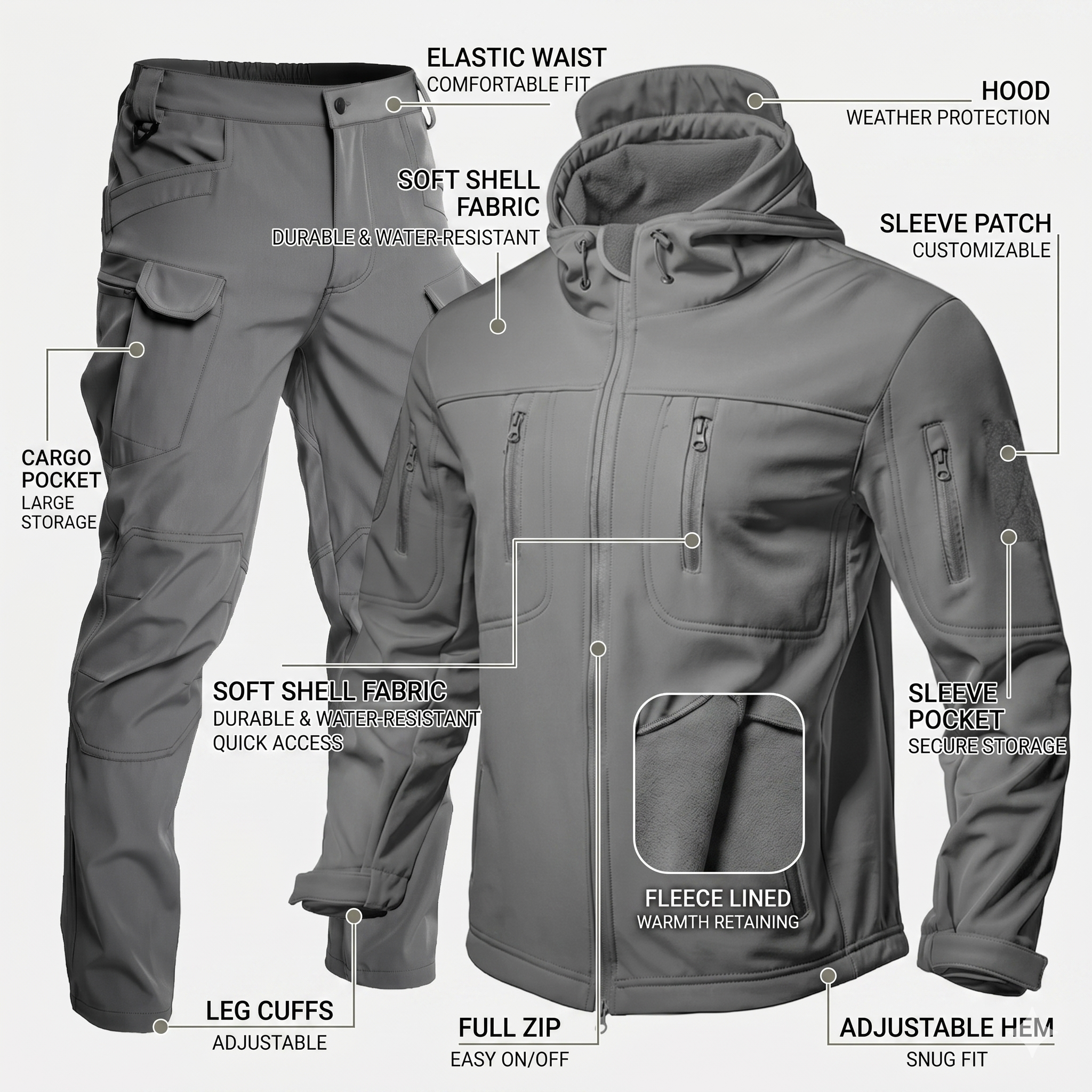 Men’s Soft Shell Tactical Jacket – Waterproof Fleece Lined Outdoor Winter Warm Coat Set