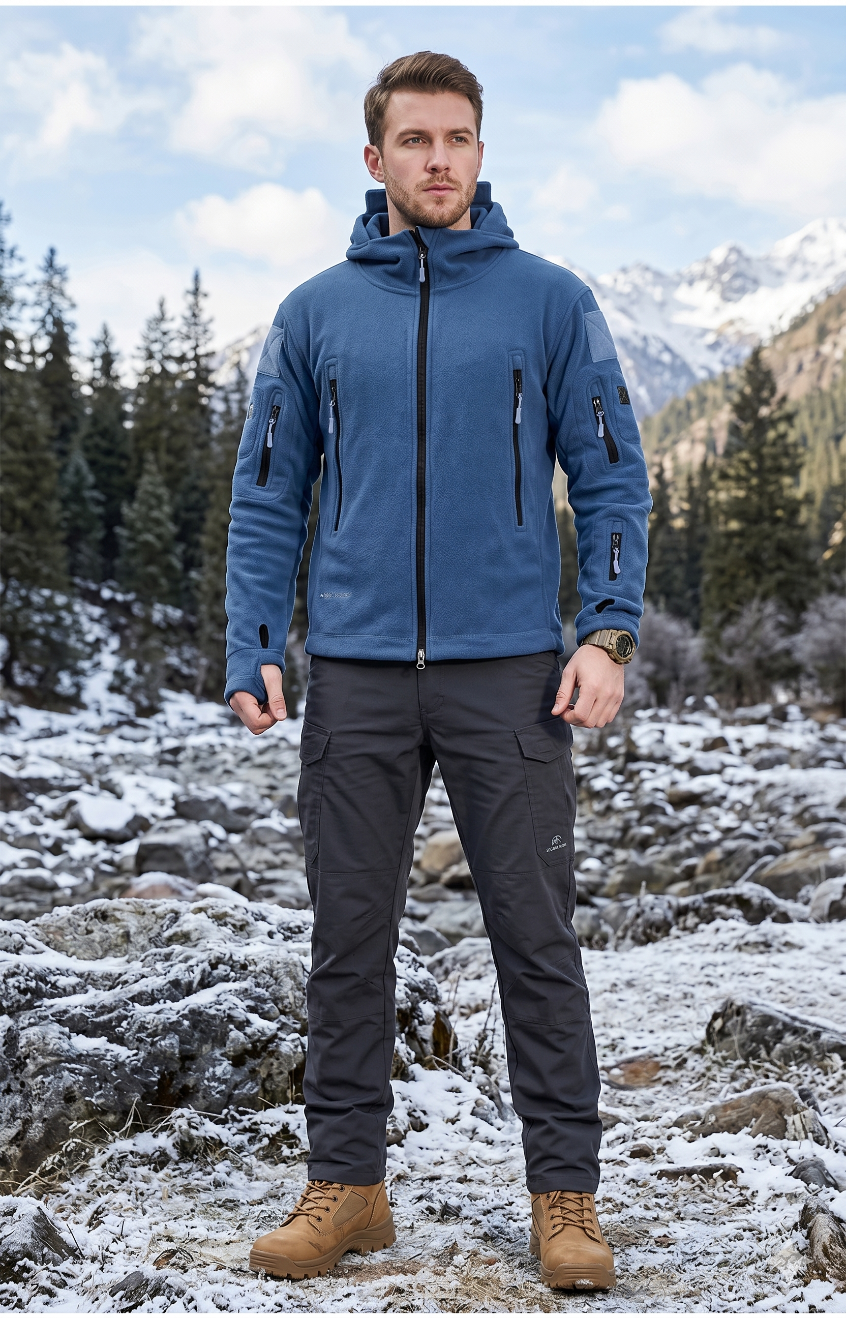 Men’s Winter Fleece Hoodie Jacket – Warm Full Zip Multi-Pocket Outdoor Coat