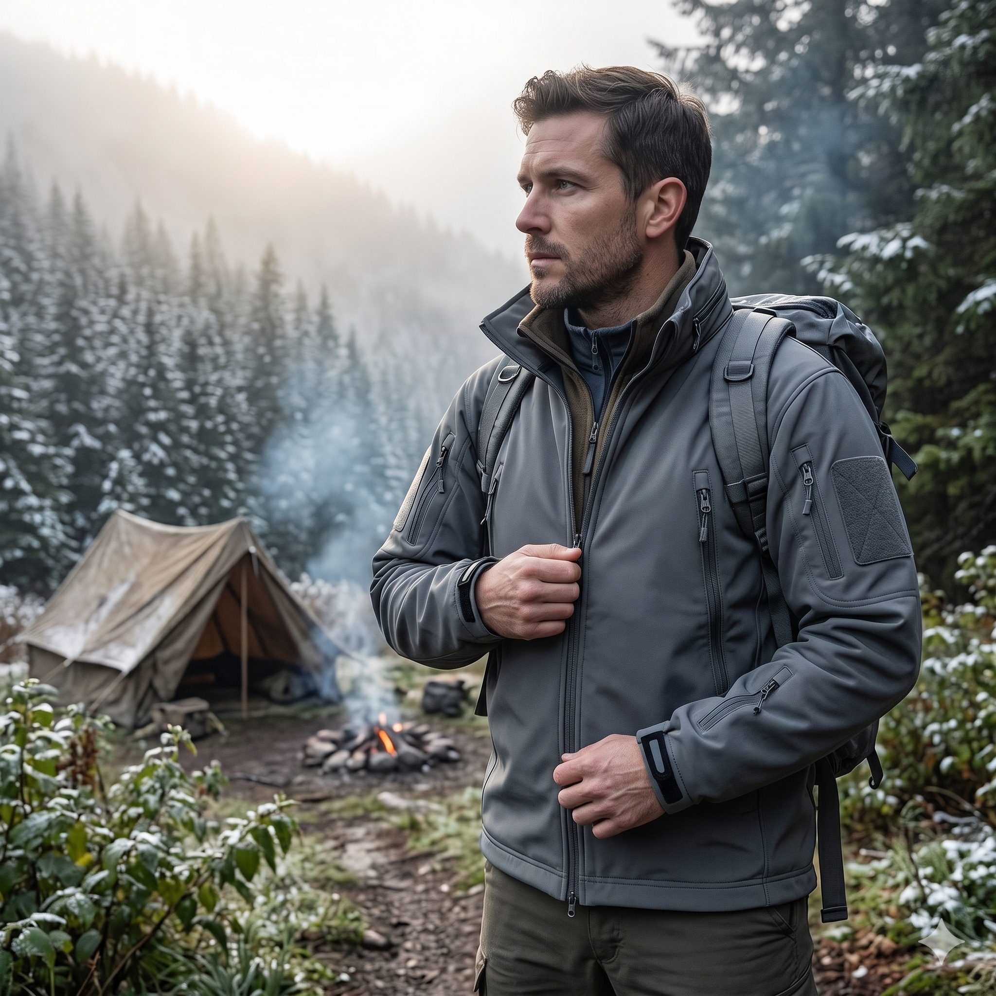 Men’s Softshell Tactical Fleece Jacket – Full-Zip Outdoor Utility Coat