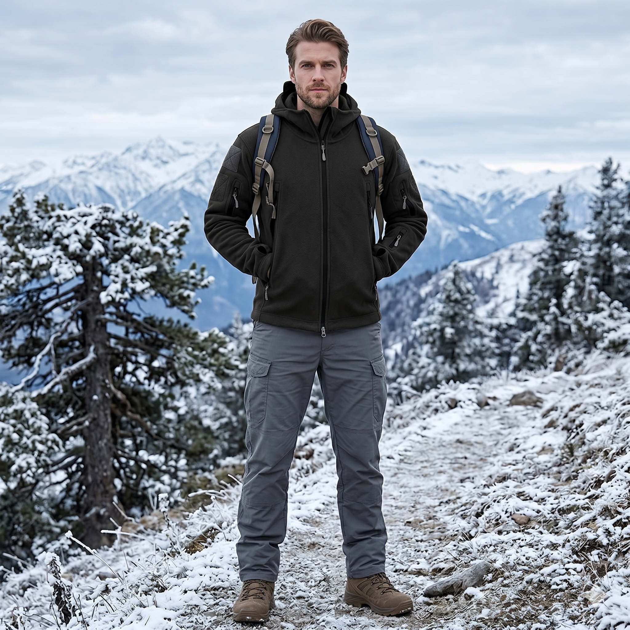 Men’s Winter Fleece Hoodie Jacket – Warm Full Zip Multi-Pocket Outdoor Coat