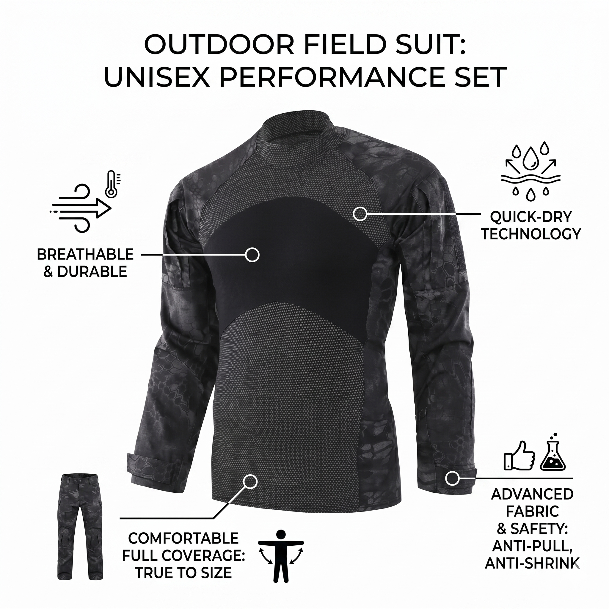 Men’s Long Sleeve Tactical T-Shirt – Camouflage Outdoor Performance Top
