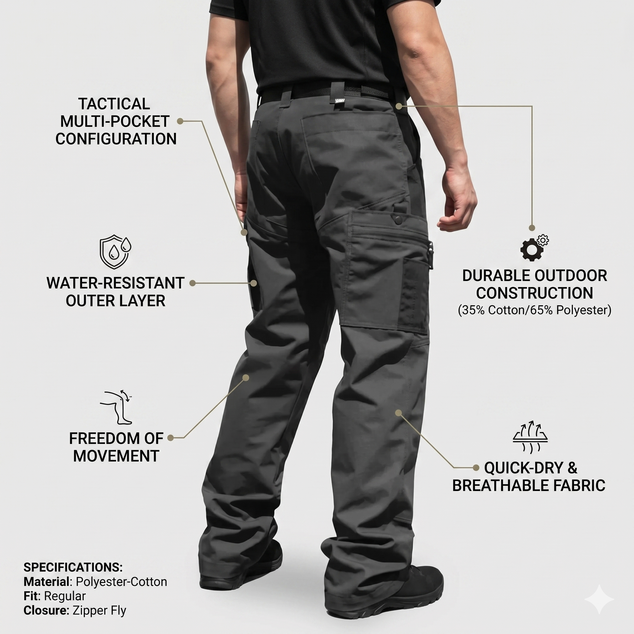 Men's Tactical Cargo Pants – Multi-Pocket Outdoor Utility Trousers for Hiking, Camping & Field Activities