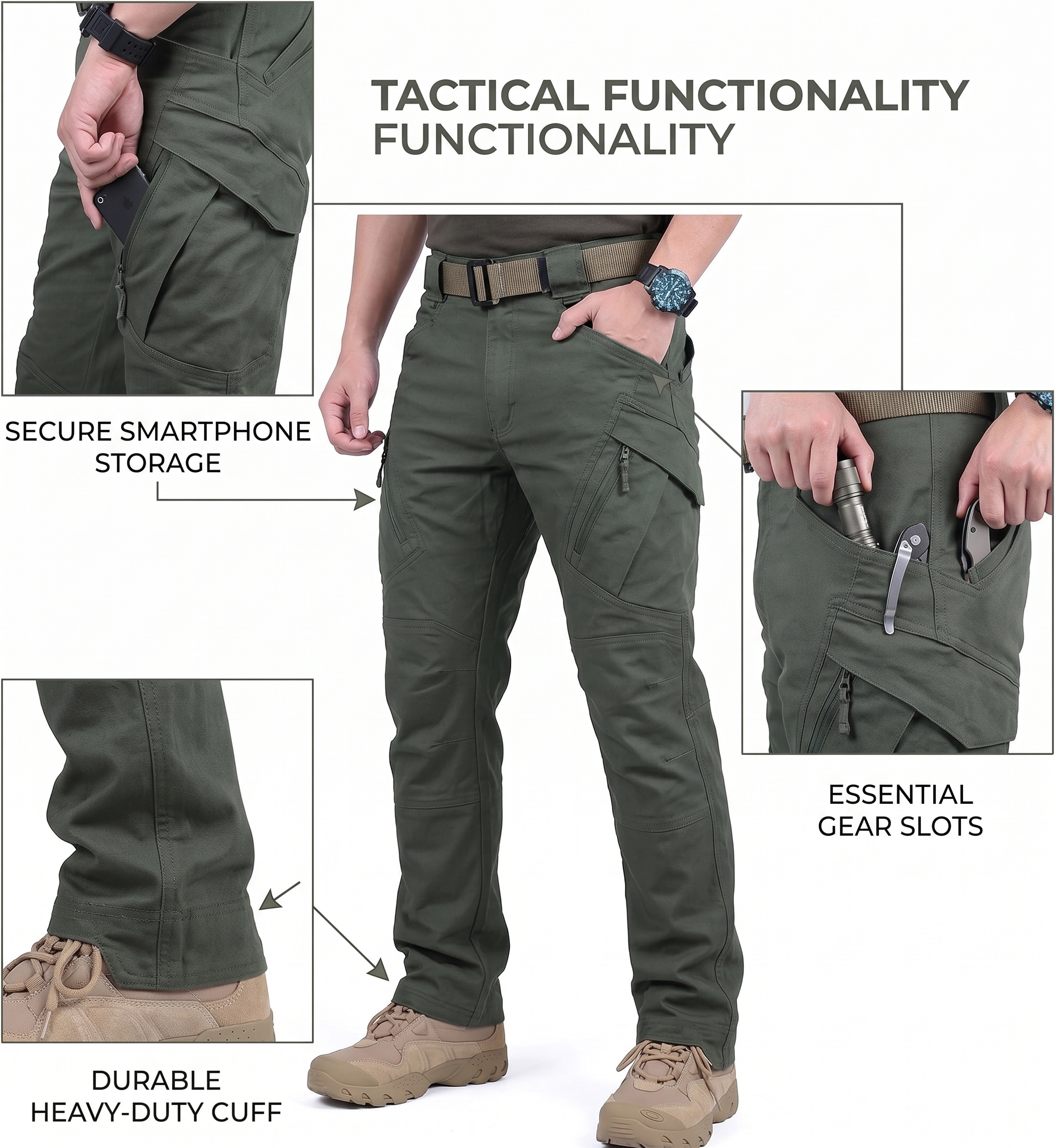 Men’s Stretch Cotton Cargo Pants – Multi-Pocket Flexible Outdoor Work Tactical Trousers