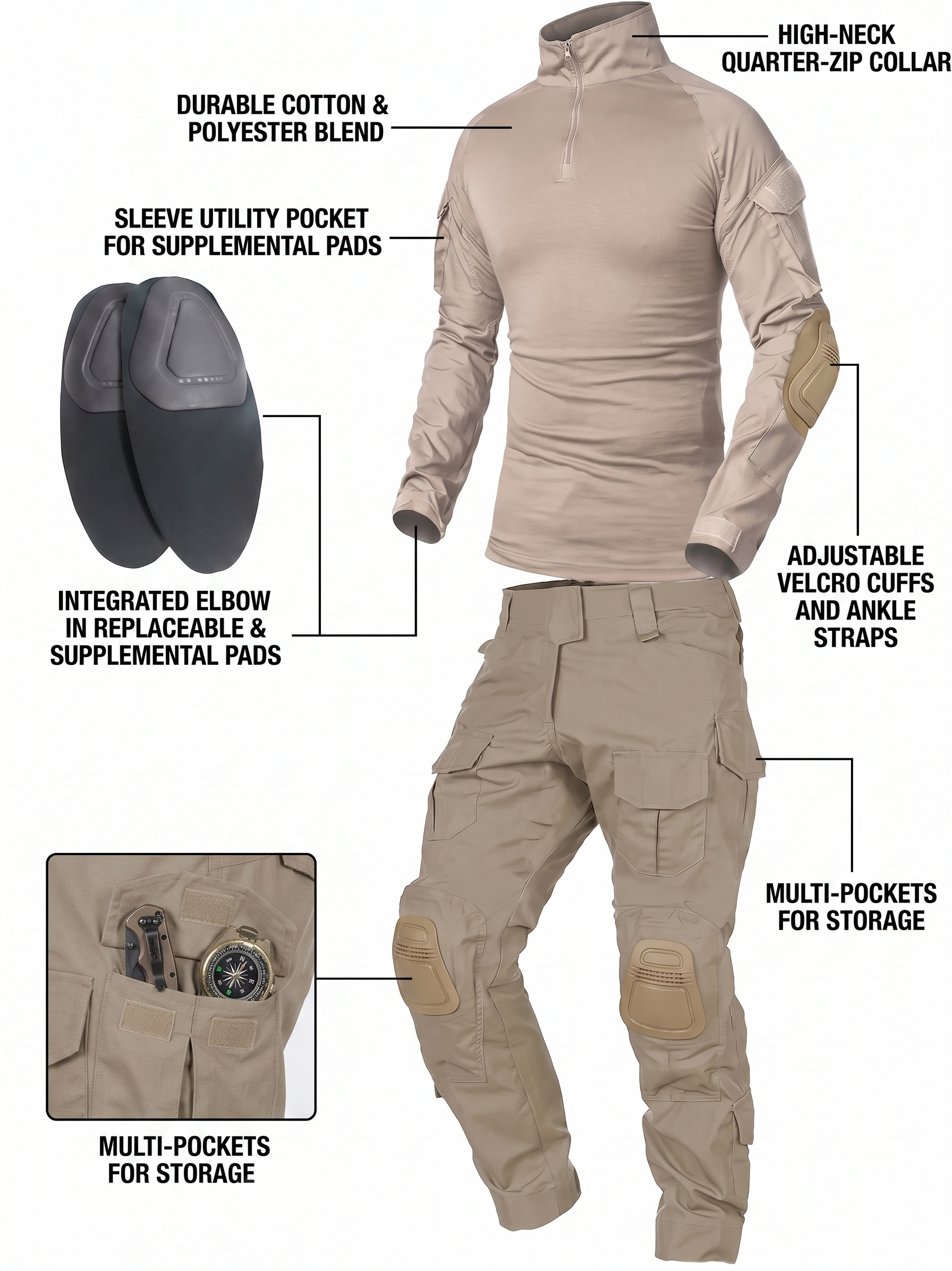Men’s Camouflage Tactical Uniform Set – Combat Shirt & Pants Outdoor Utility Outfit
