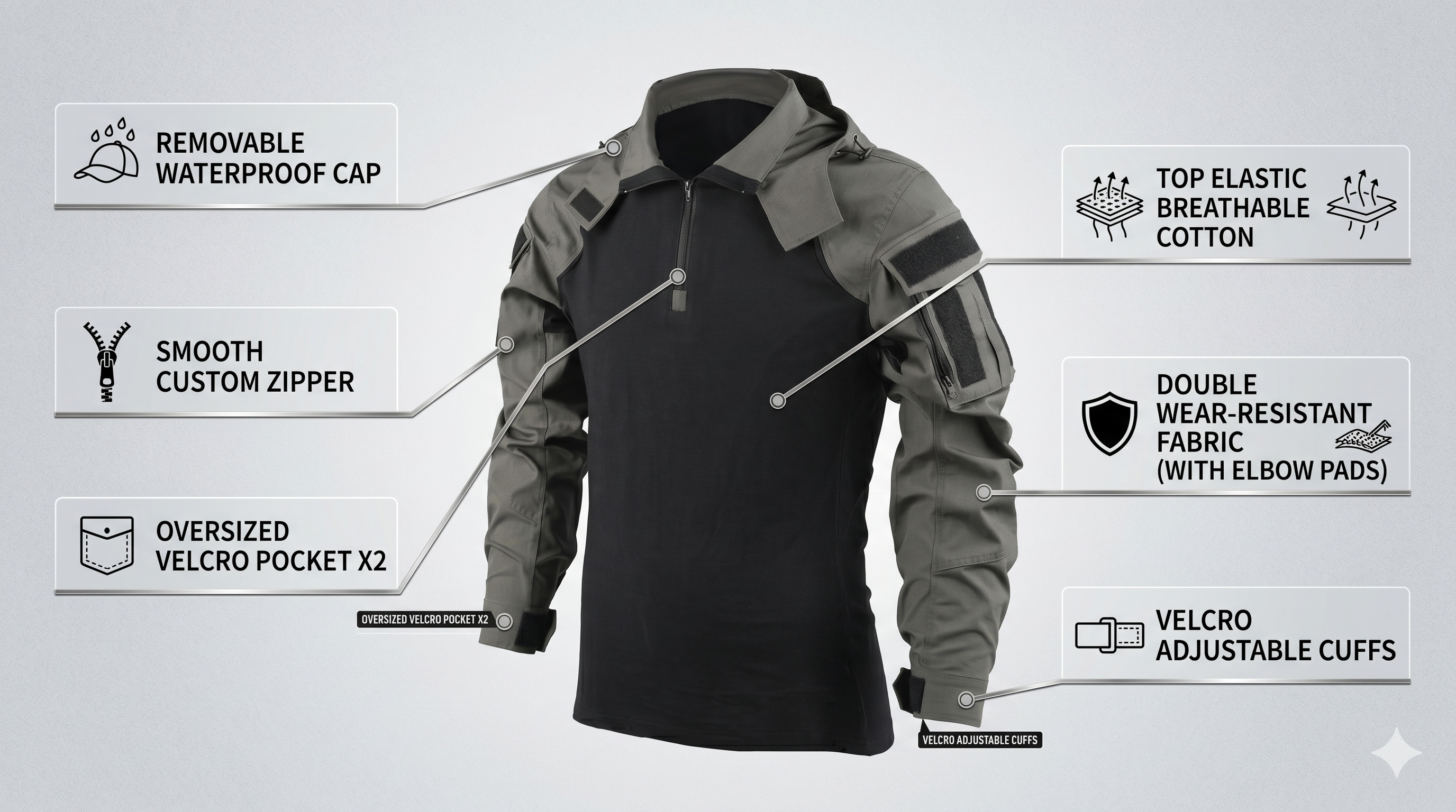 Hooded Tactical Combat Shirt – Long Sleeve Camouflage Outdoor Performance Top