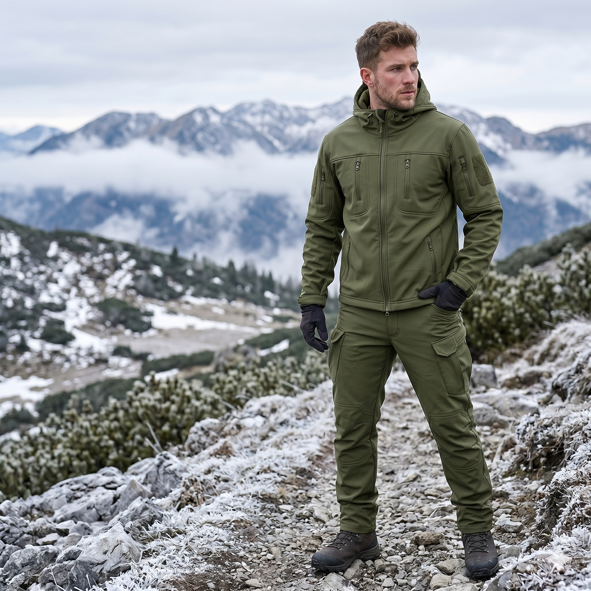 Men’s Soft Shell Tactical Jacket – Waterproof Fleece Lined Outdoor Winter Warm Coat Set