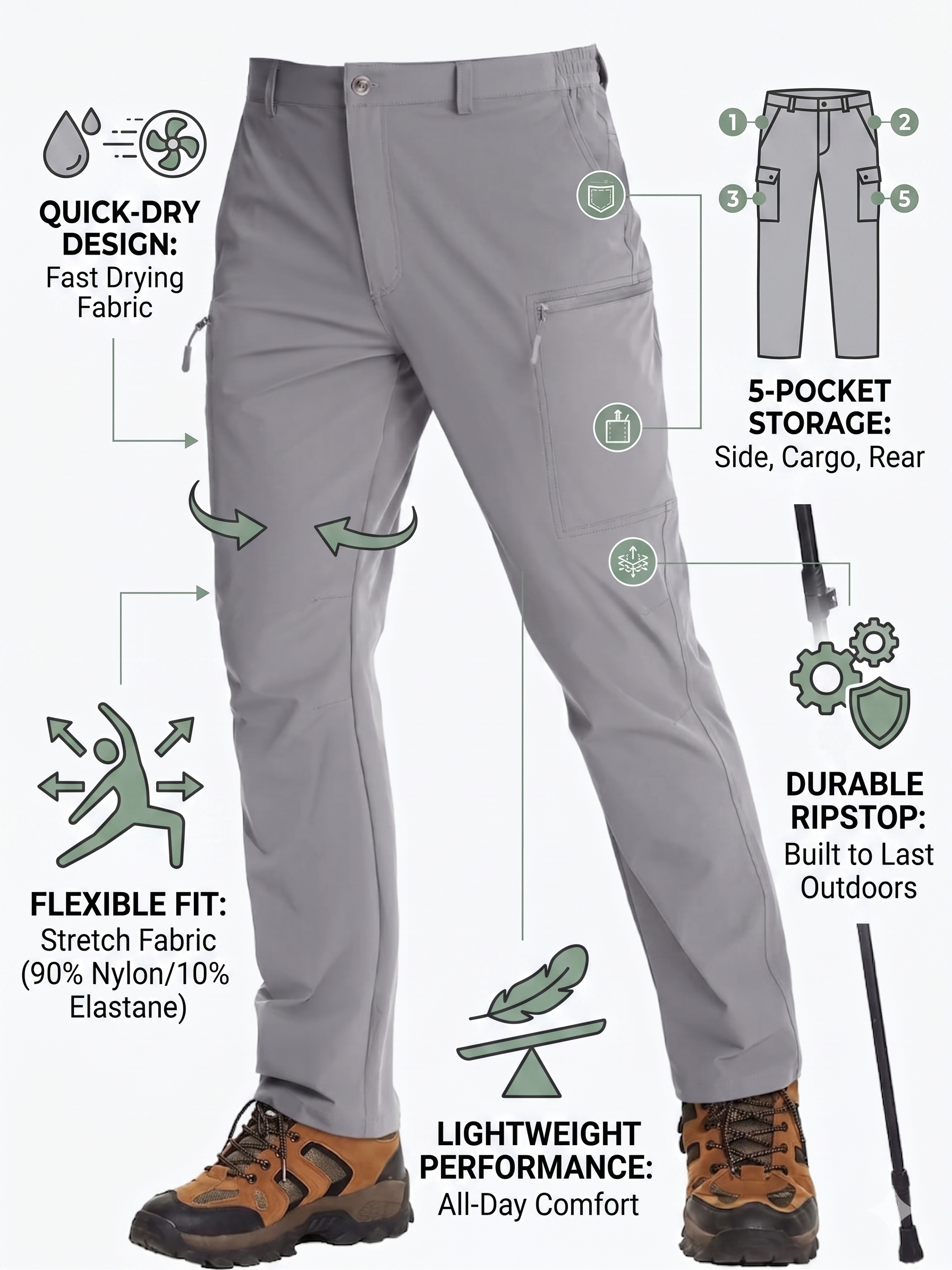 Men’s Lightweight Cargo Hiking Pants – Quick-Dry Outdoor Utility Trousers