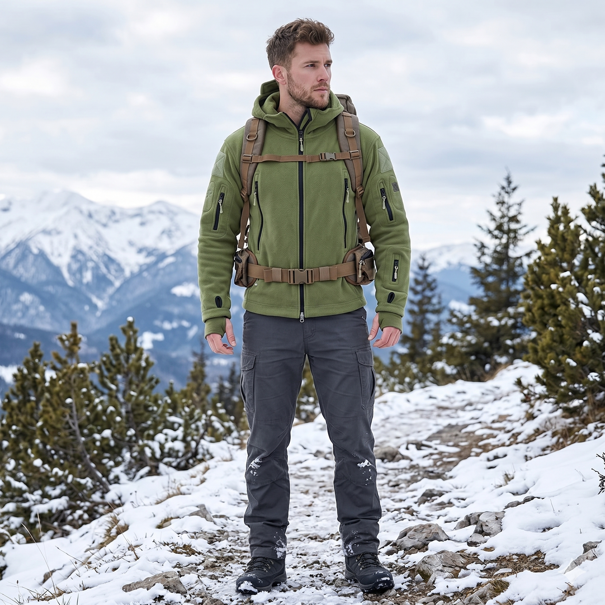 Men’s Winter Fleece Hoodie Jacket – Warm Full Zip Multi-Pocket Outdoor Coat