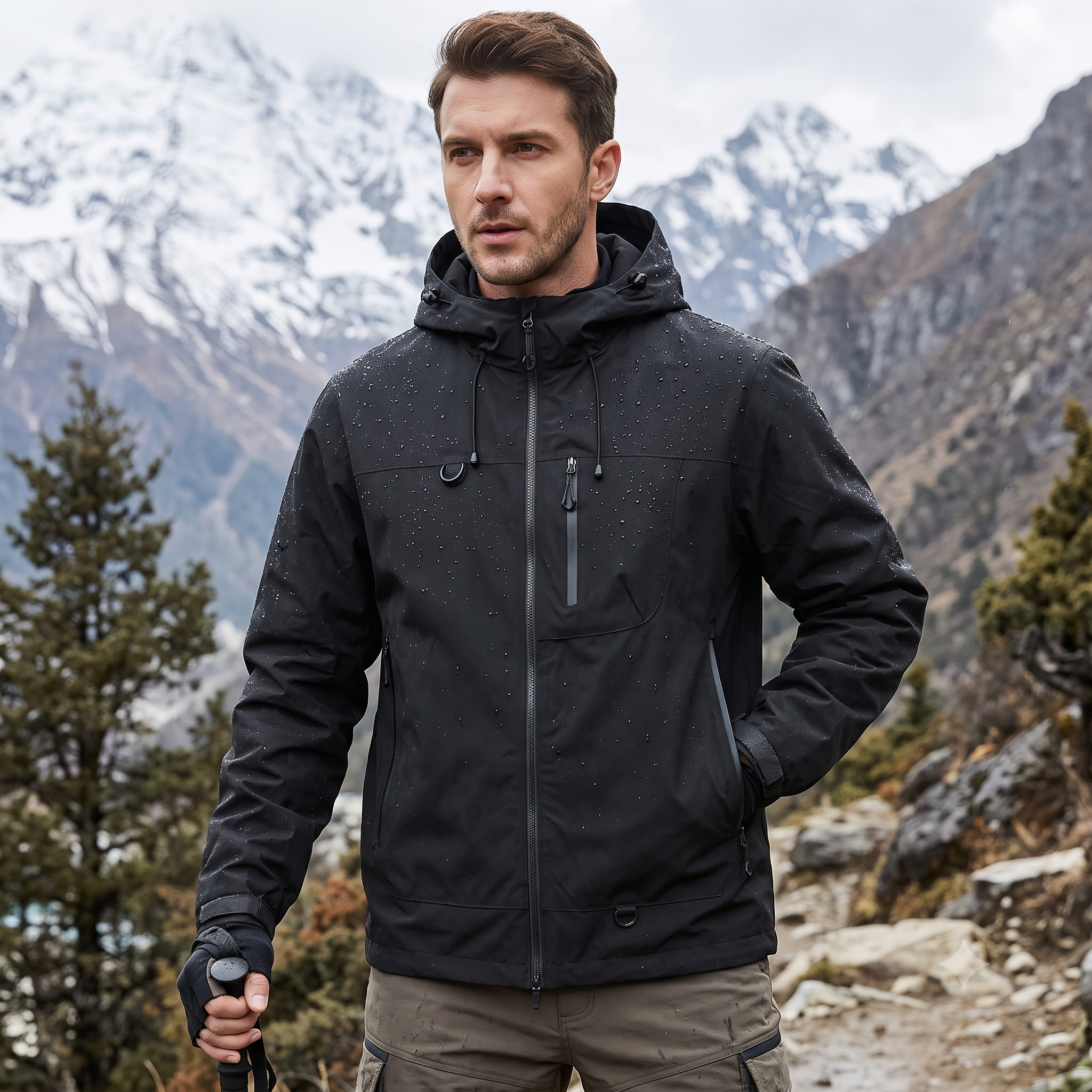 Men's Waterproof Outdoor Softshell Jacket – Hooded Windbreaker for Hiking, Trekking & Skiing