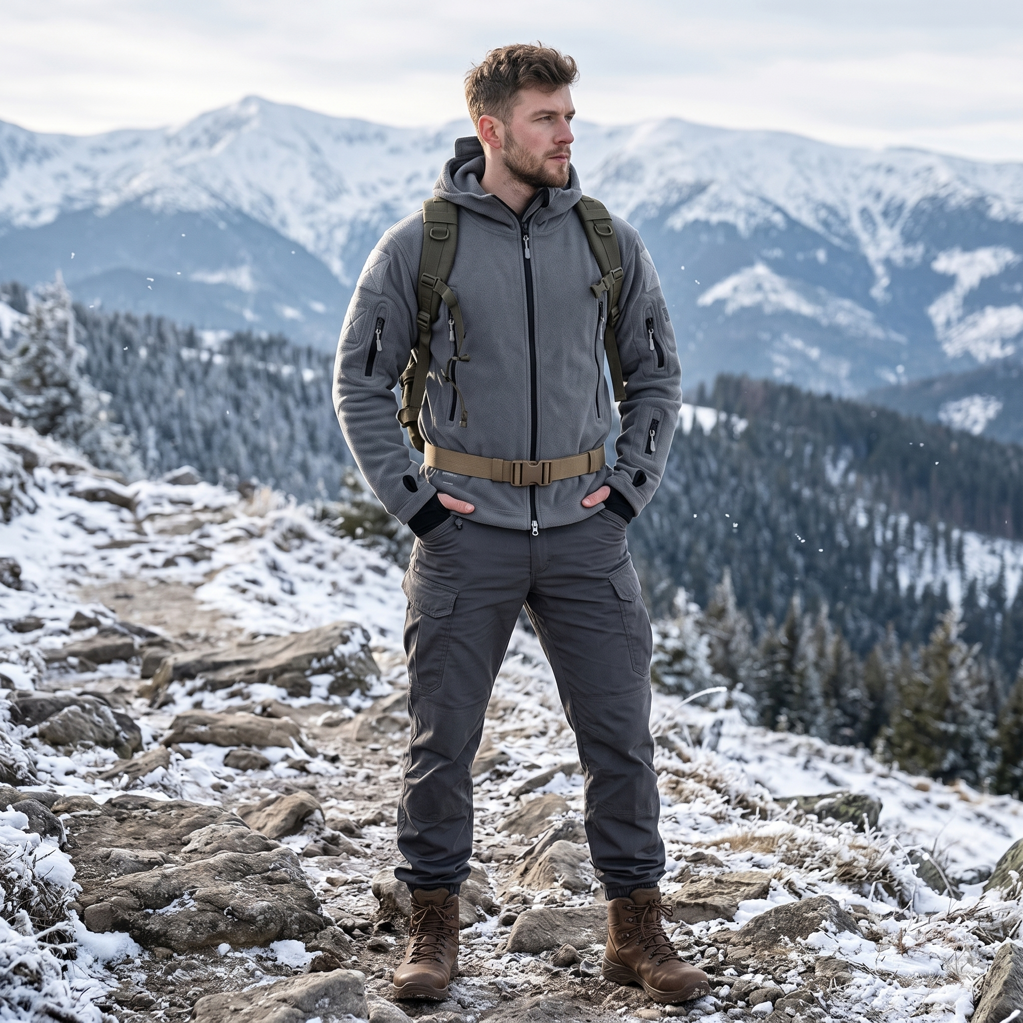 Men’s Winter Fleece Hoodie Jacket – Warm Full Zip Multi-Pocket Outdoor Coat