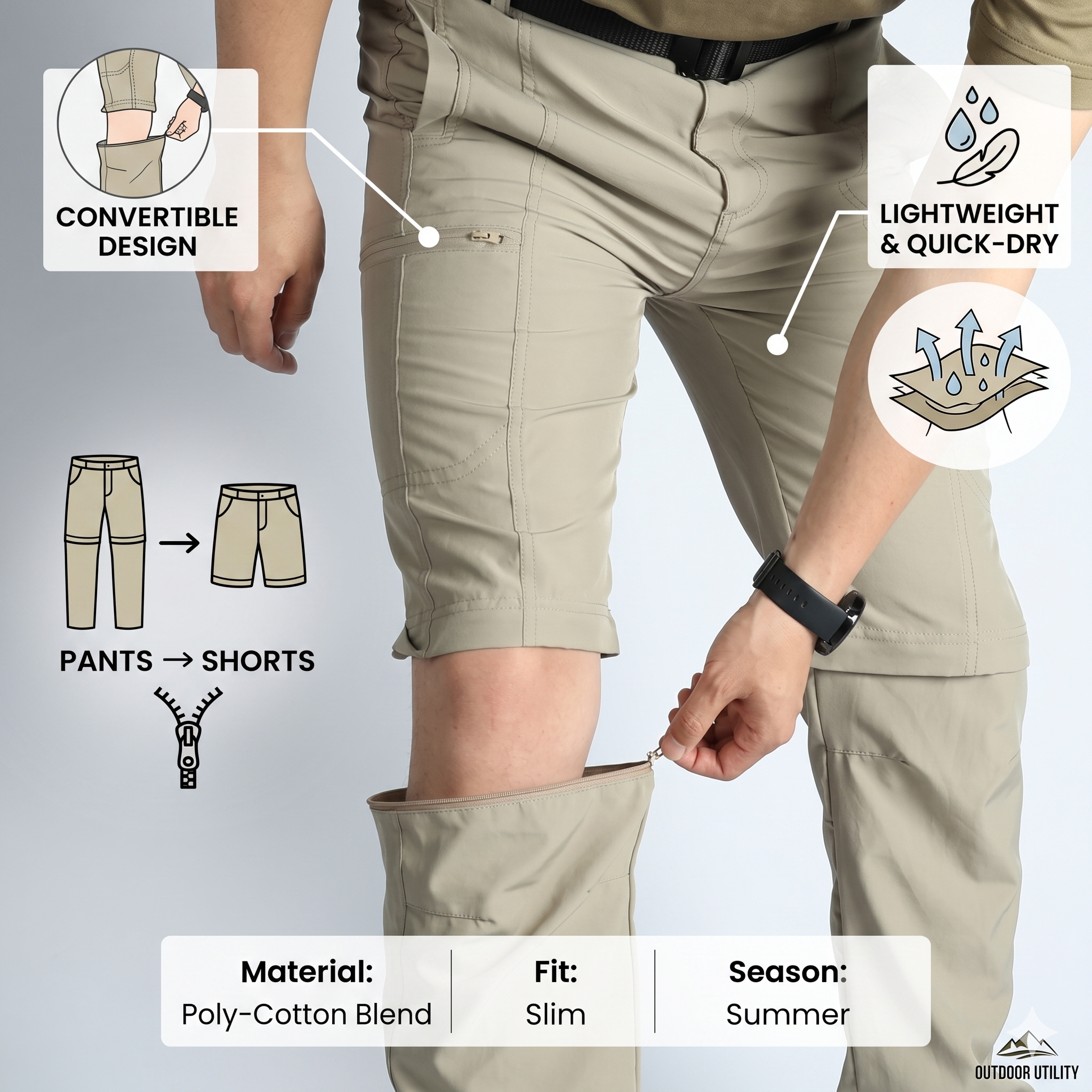 Men's Convertible Hiking Pants – Zip-Off Quick-Dry Outdoor Cargo Trousers