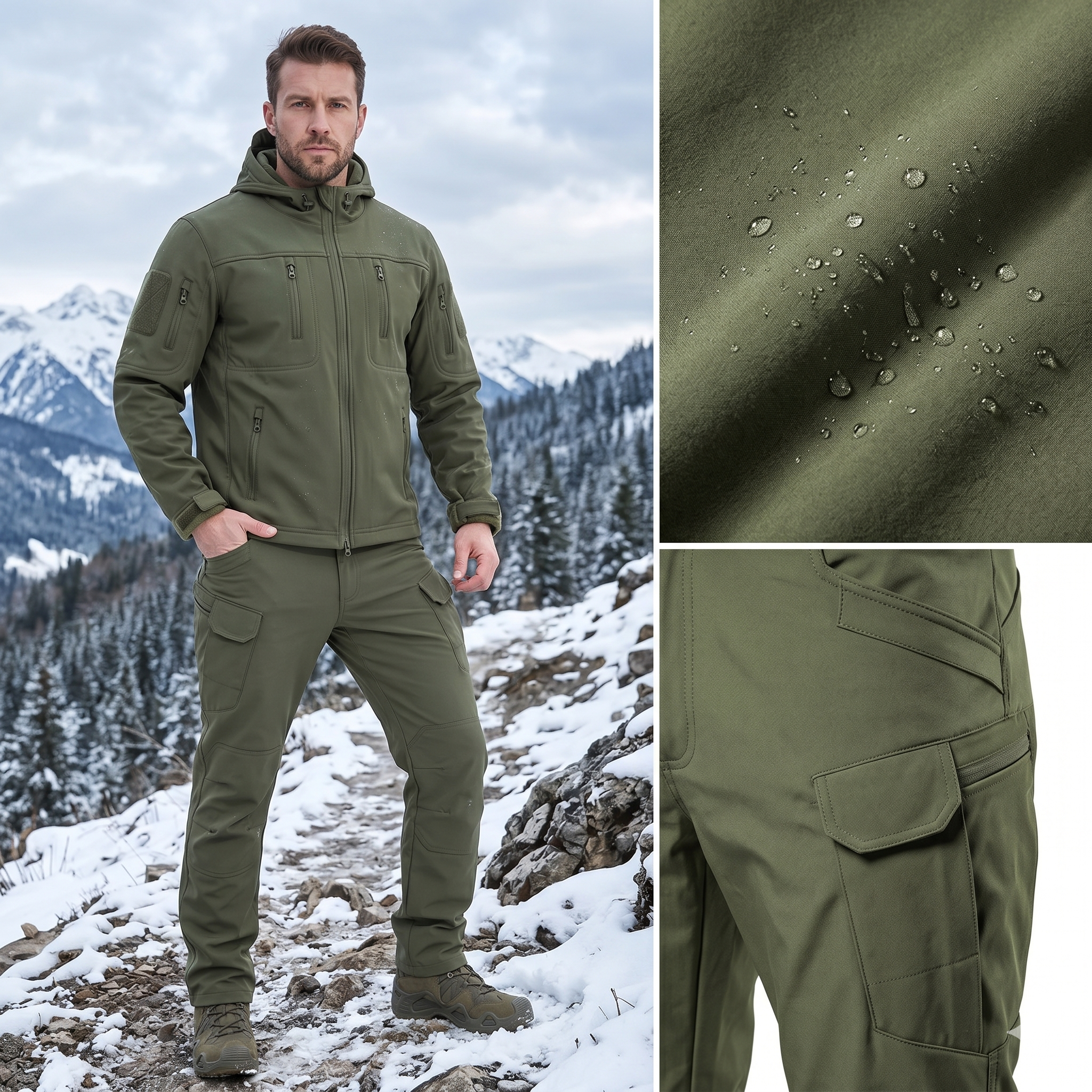 Men’s Soft Shell Tactical Jacket – Waterproof Fleece Lined Outdoor Winter Warm Coat Set