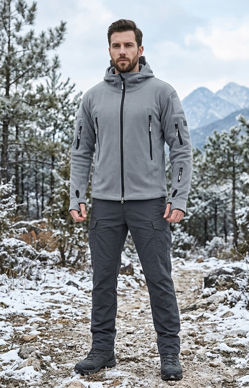 Men’s Winter Fleece Hoodie Jacket – Warm Full Zip Multi-Pocket Outdoor Coat
