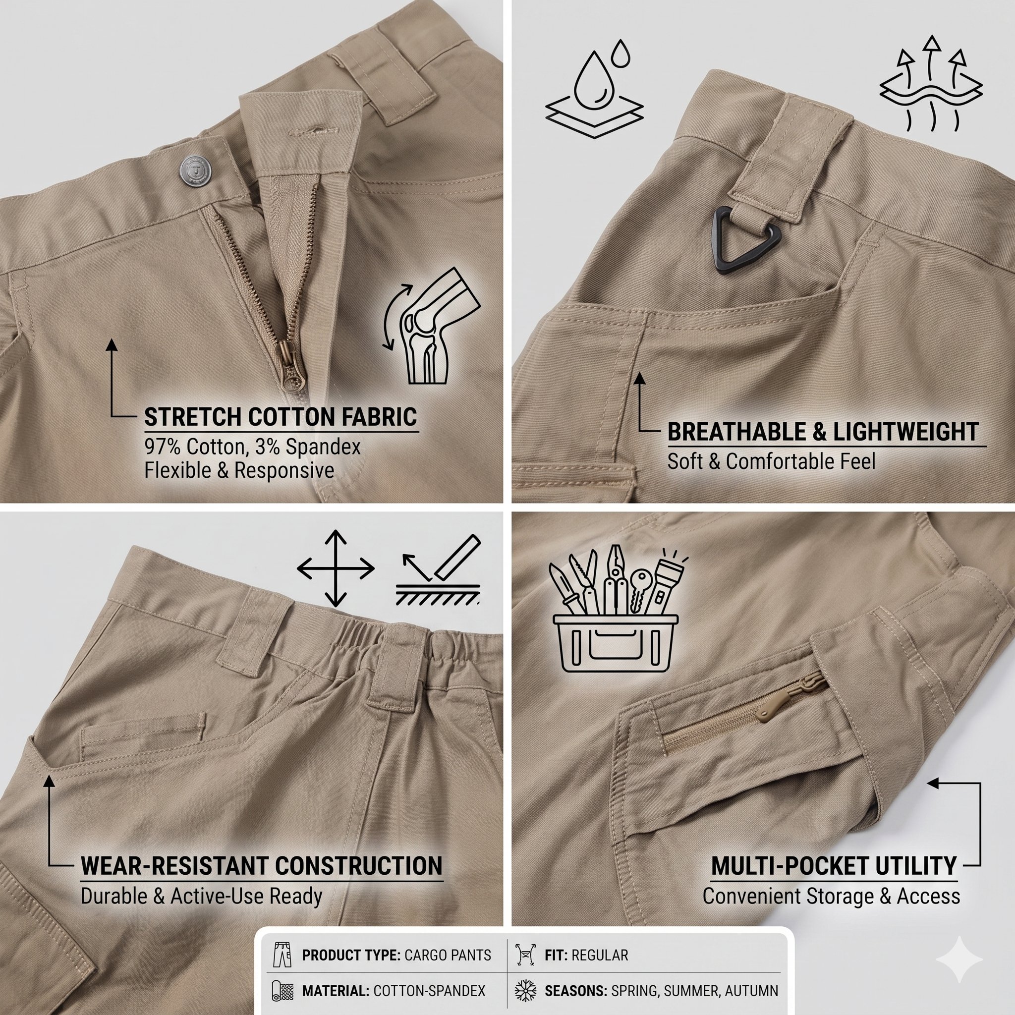 Men’s Stretch Cotton Cargo Pants – Multi-Pocket Flexible Outdoor Work Tactical Trousers