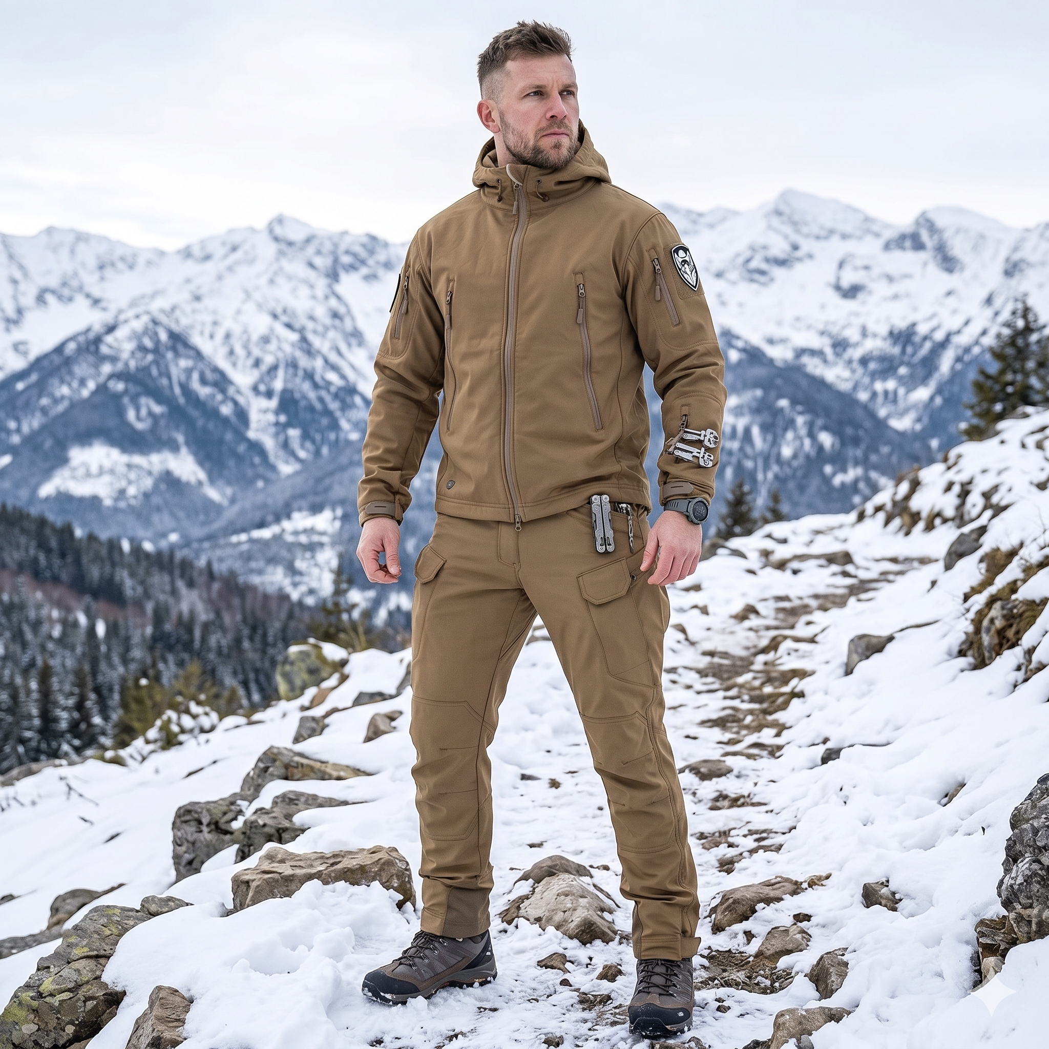 Men’s Soft Shell Tactical Set – Waterproof Fleece Lined Multi-Pocket Outdoor Wear