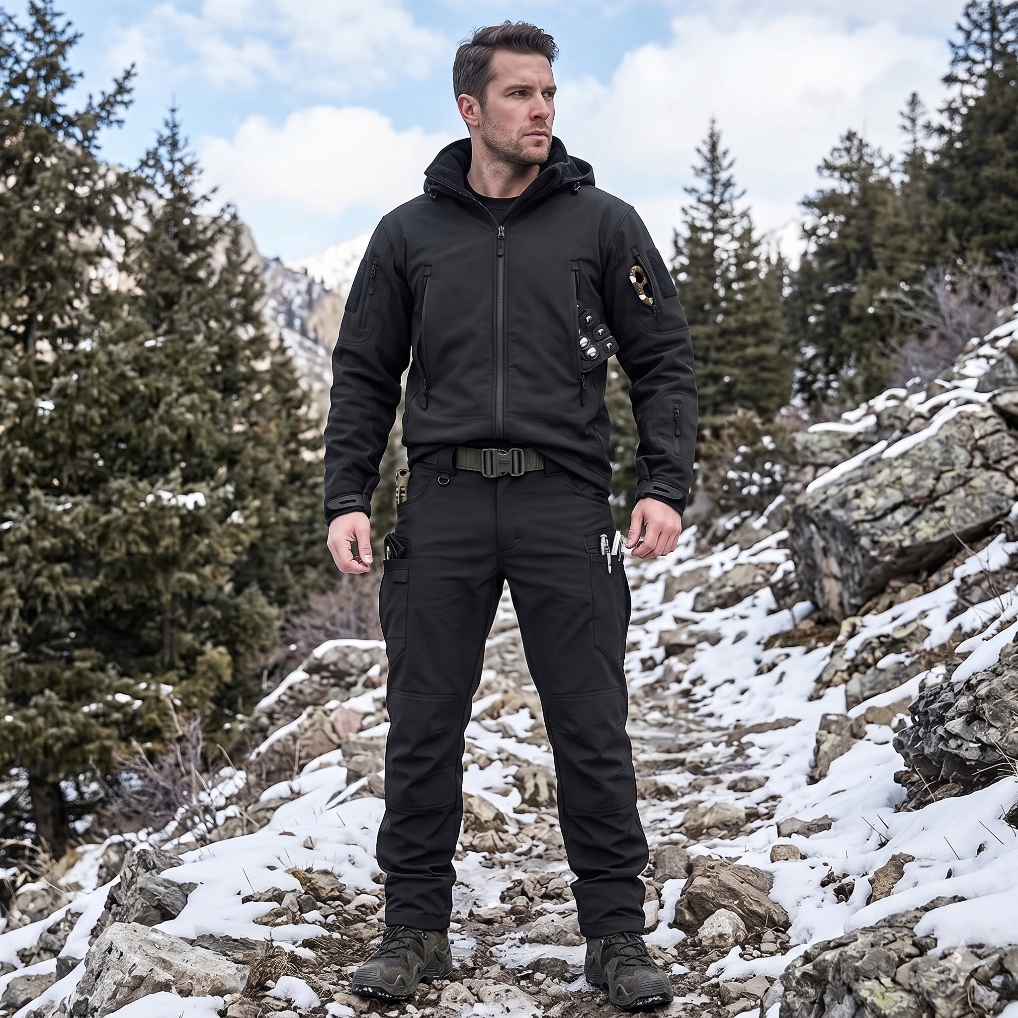 Men’s Soft Shell Tactical Set – Waterproof Fleece Lined Multi-Pocket Outdoor Wear