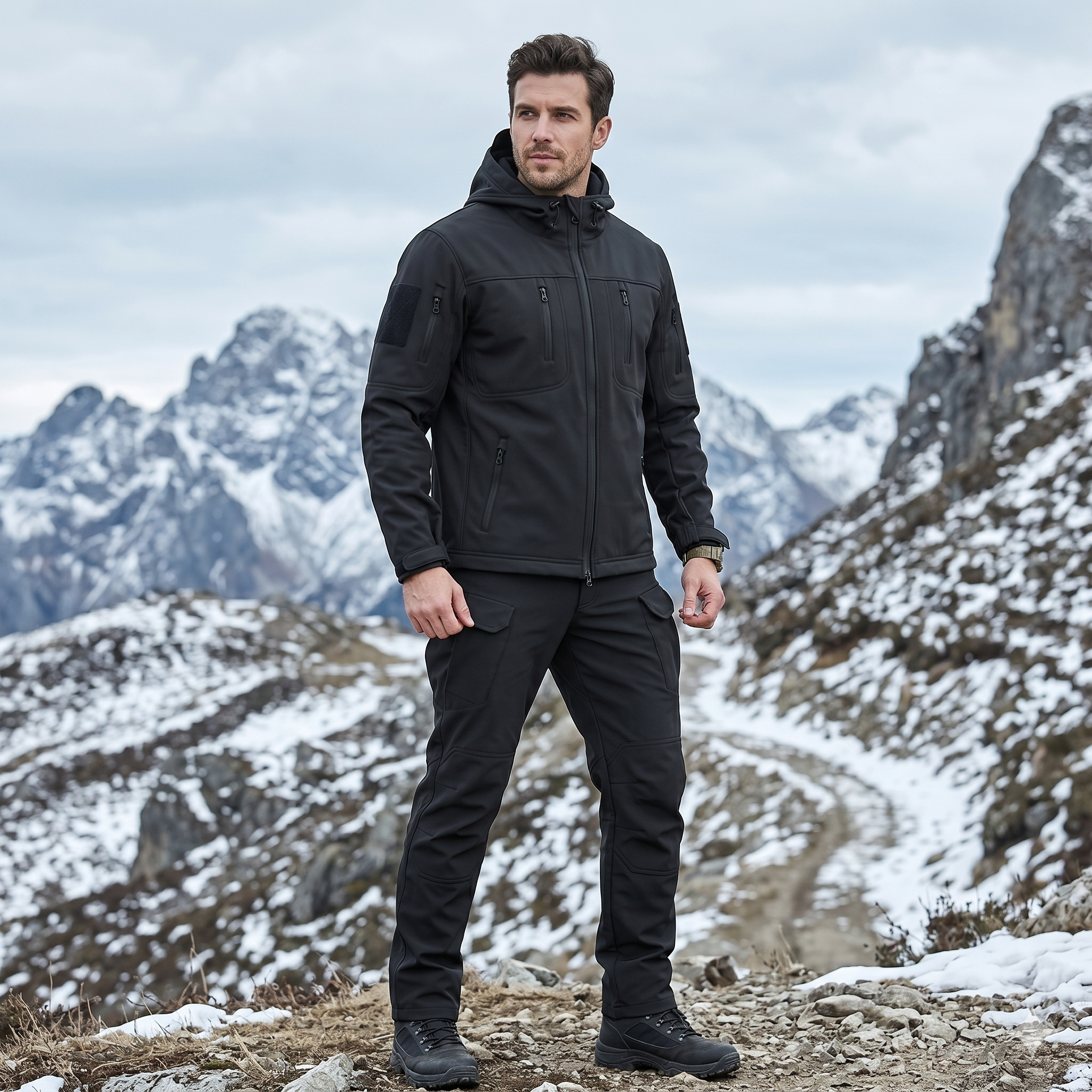 Men’s Soft Shell Tactical Jacket – Waterproof Fleece Lined Outdoor Winter Warm Coat Set