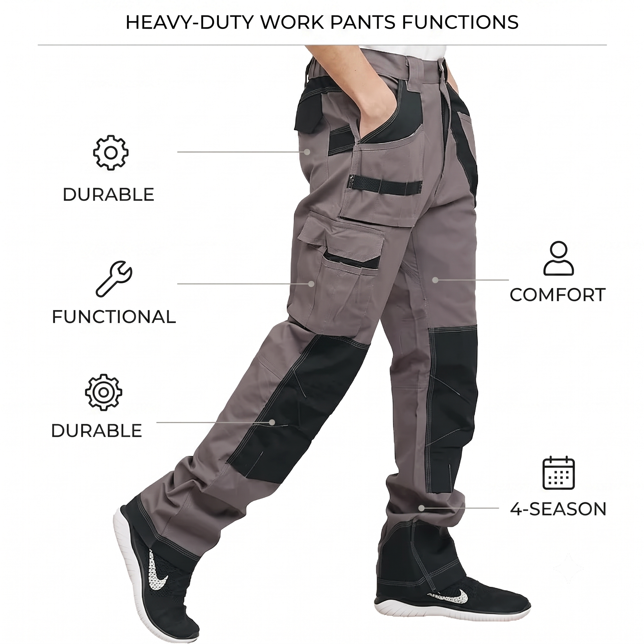 Men's Heavy-Duty Work Pants – Cotton Multi-Pocket Utility Trousers