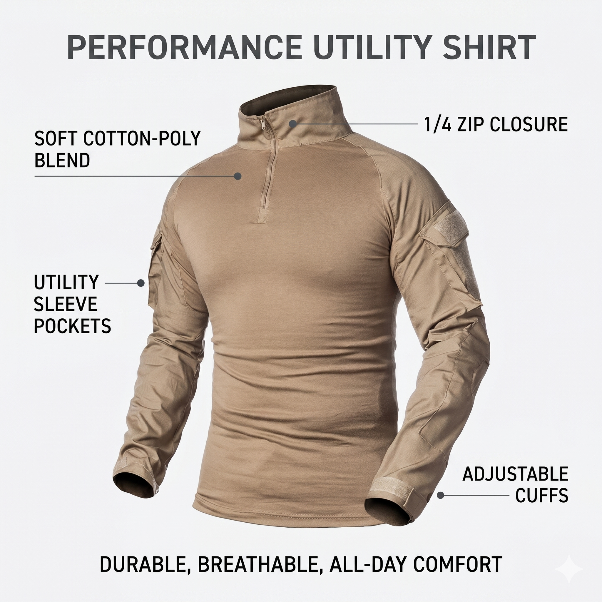 Men’s Long Sleeve Camouflage Performance Shirt – Outdoor Utility Training Top