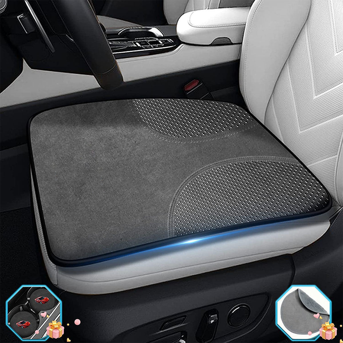 Car Seat Cushion, Custom Logo For Your Cars, Double Sided Seat Cushion, Breathable Suede + Ice Silk Car Seat Cushion, Comfort Seat Covers Cushion HY19979