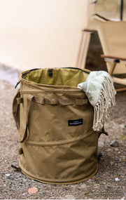 Portable Sundries Laundry Basket - Garden Yard Rubbish Bag and Outdoor Folding Trash Can - Delicate Leather