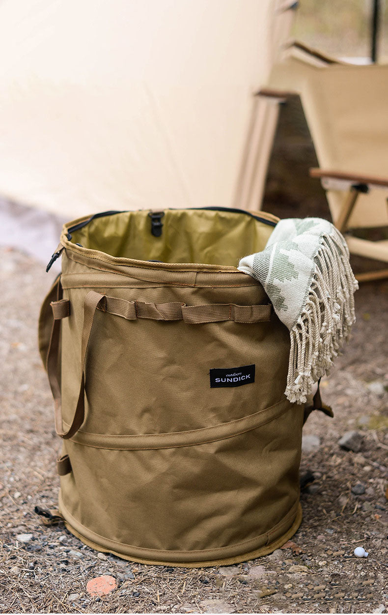 Portable Sundries Laundry Basket - Garden Yard Rubbish Bag and Outdoor Folding Trash Can - Delicate Leather
