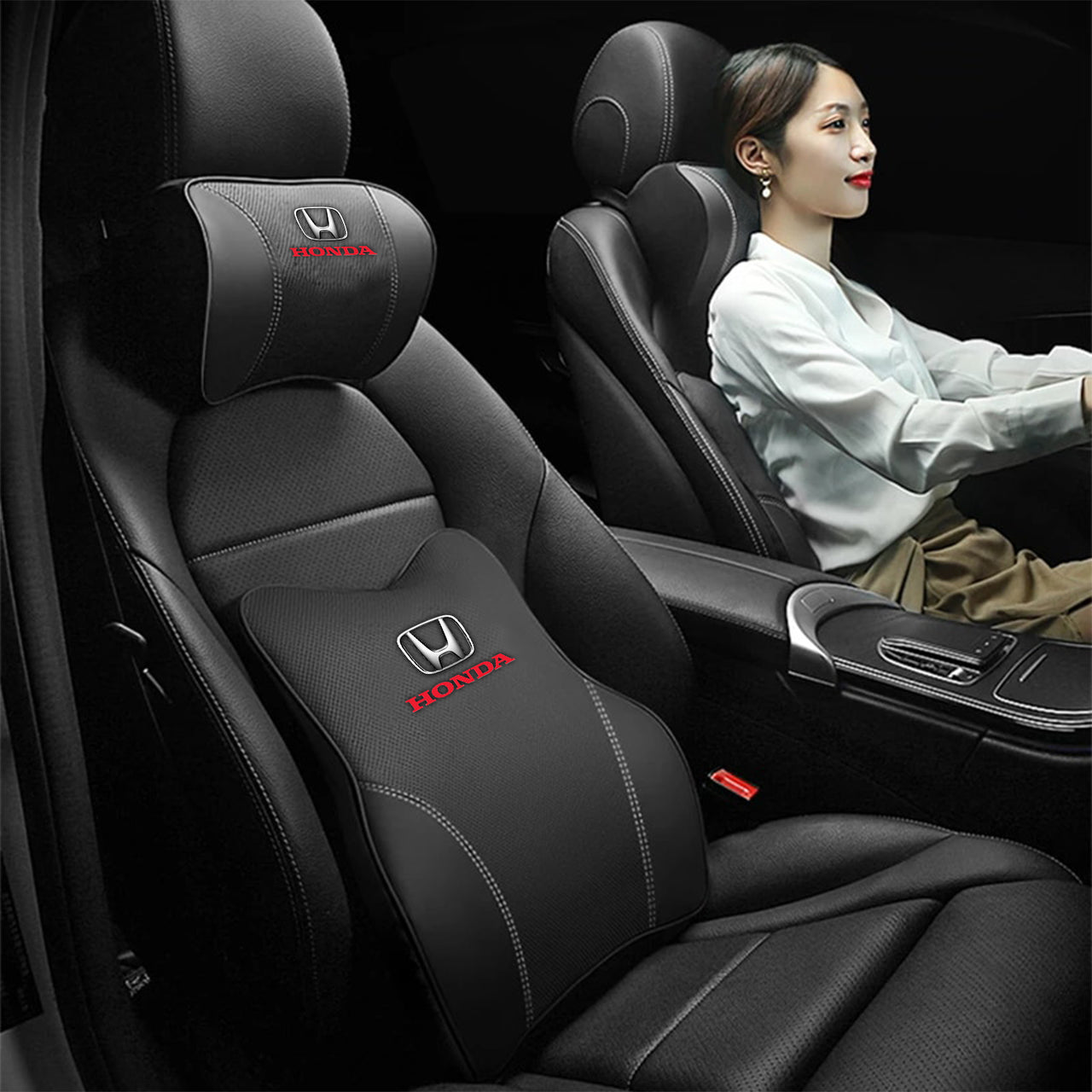 Car Headrest Neck Pillow and Lumbar Support Back Cushion Kit, Custom Fit For Your Cars, Memory Foam Erognomic, Car Accessories HA13992