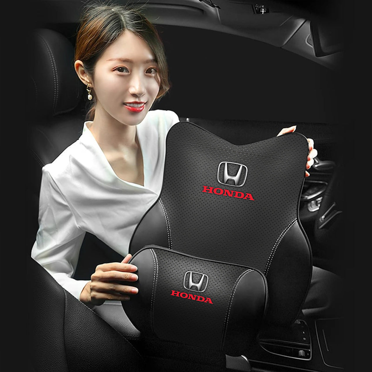 Car Headrest Neck Pillow and Lumbar Support Back Cushion Kit, Custom Fit For Your Cars, Memory Foam Erognomic, Car Accessories HA13992