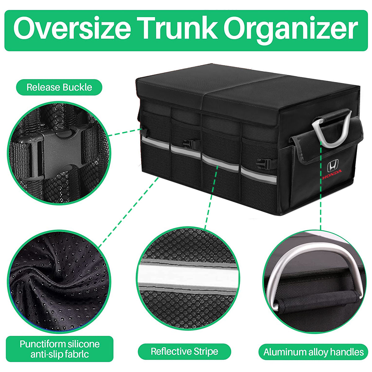 Big Trunk Organizer, Cargo Organizer SUV Trunk Storage Waterproof Collapsible Durable Multi Compartments HA12994