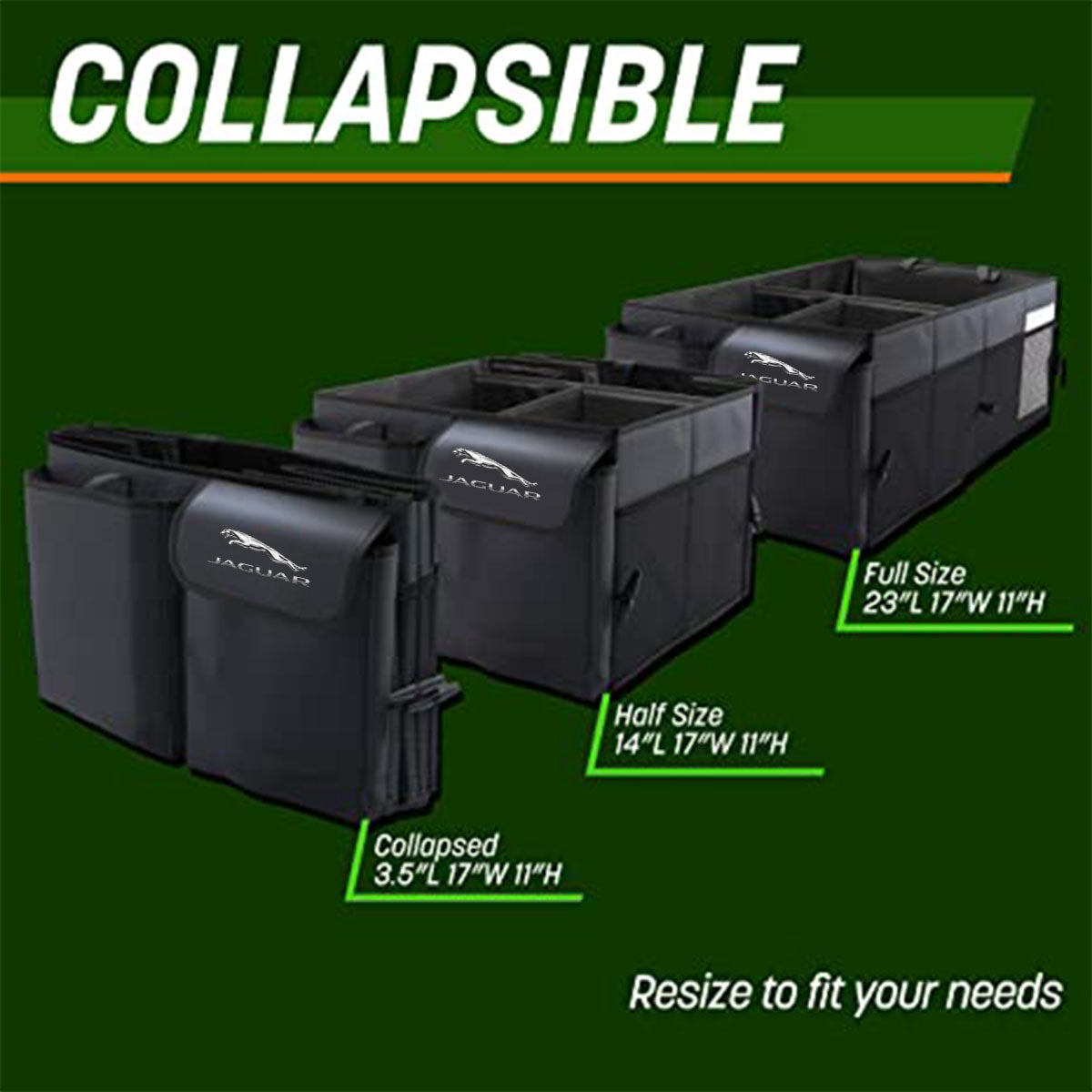 Car Trunk Organizer - Collapsible, Custom fit for All Cars, Multi-Compartment Automotive SUV Car Organizer for Storage w/ Adjustable Straps - Car Accessories for Women and Men JG12993