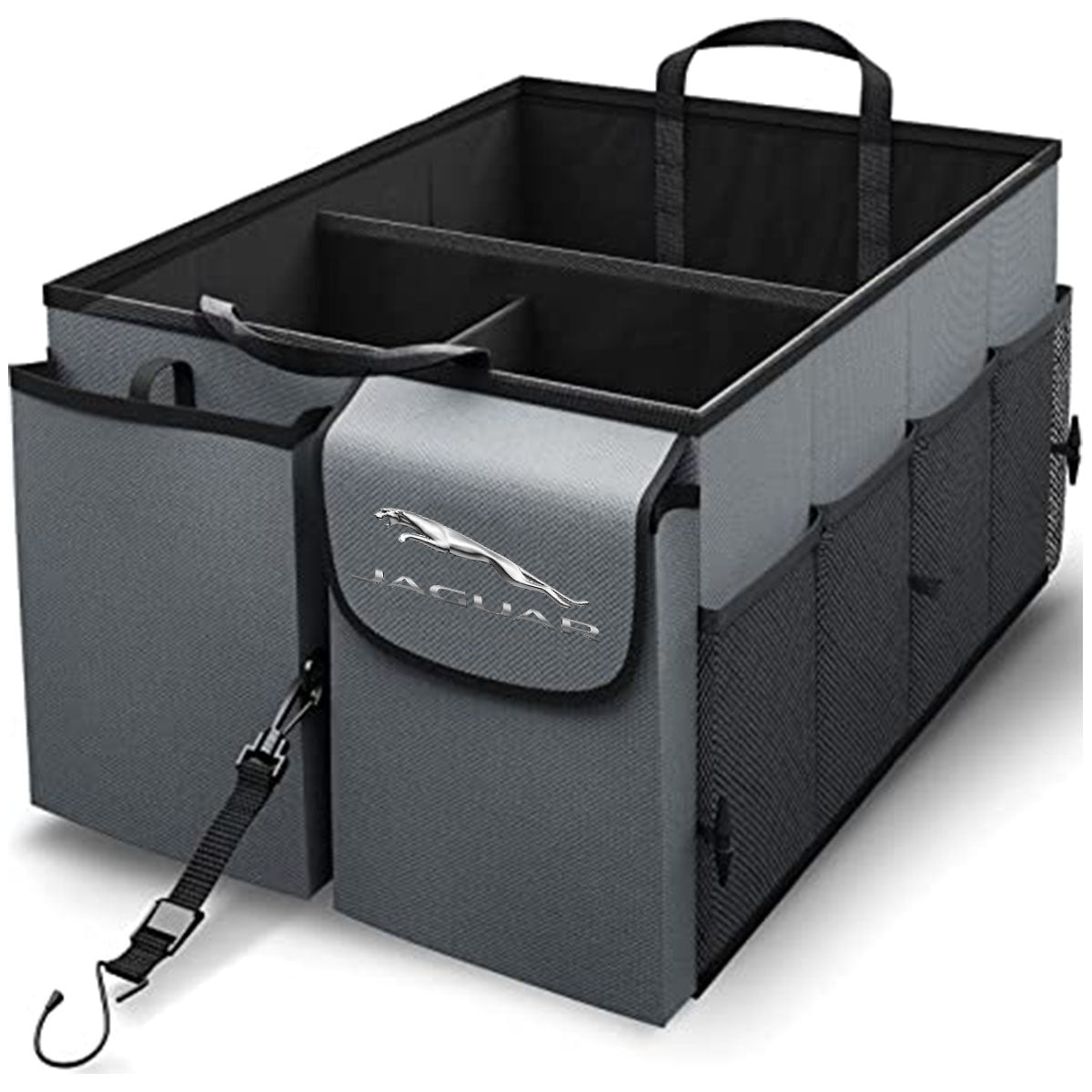 Car Trunk Organizer - Collapsible, Custom fit for All Cars, Multi-Compartment Automotive SUV Car Organizer for Storage w/ Adjustable Straps - Car Accessories for Women and Men JG12993