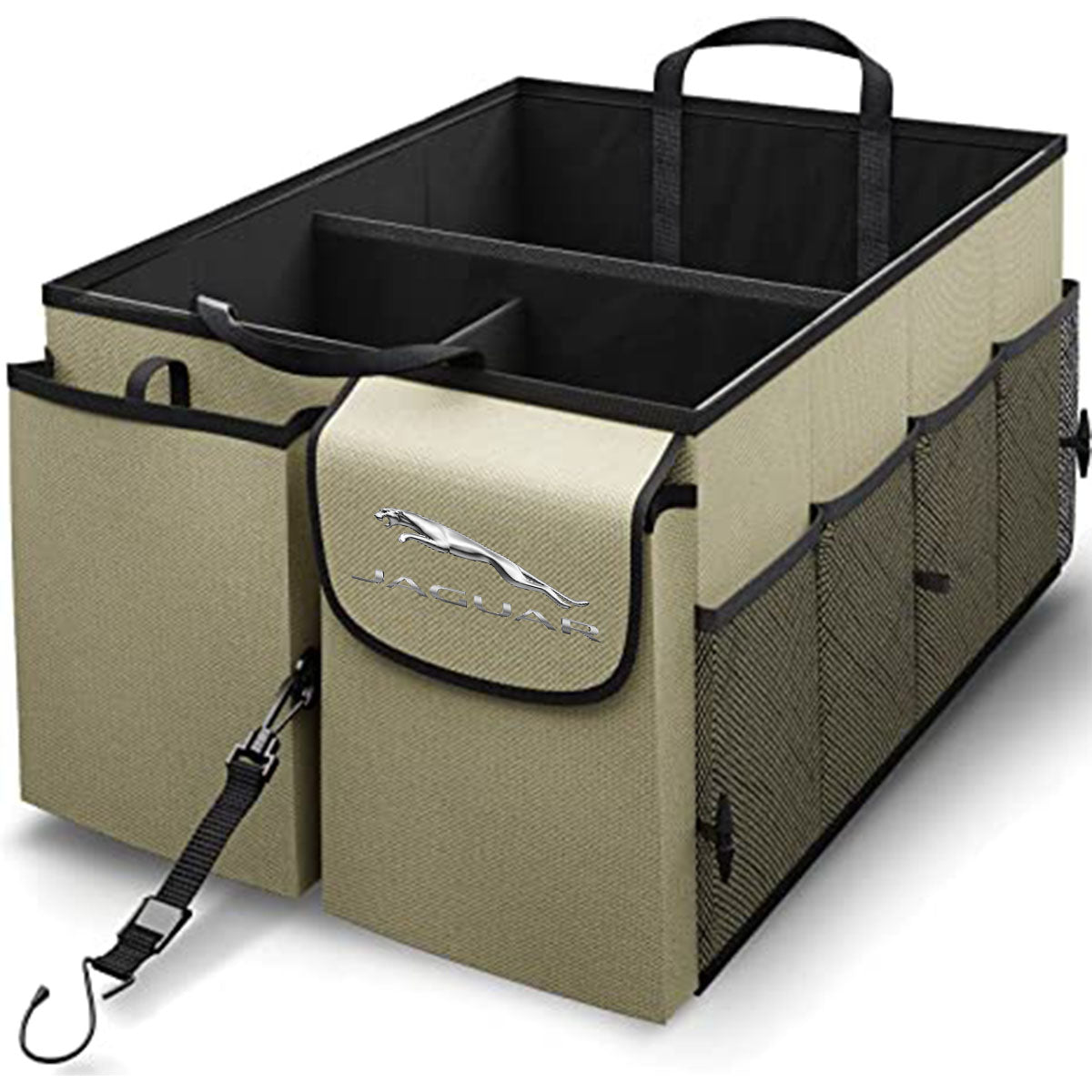Car Trunk Organizer - Collapsible, Custom fit for All Cars, Multi-Compartment Automotive SUV Car Organizer for Storage w/ Adjustable Straps - Car Accessories for Women and Men JG12993