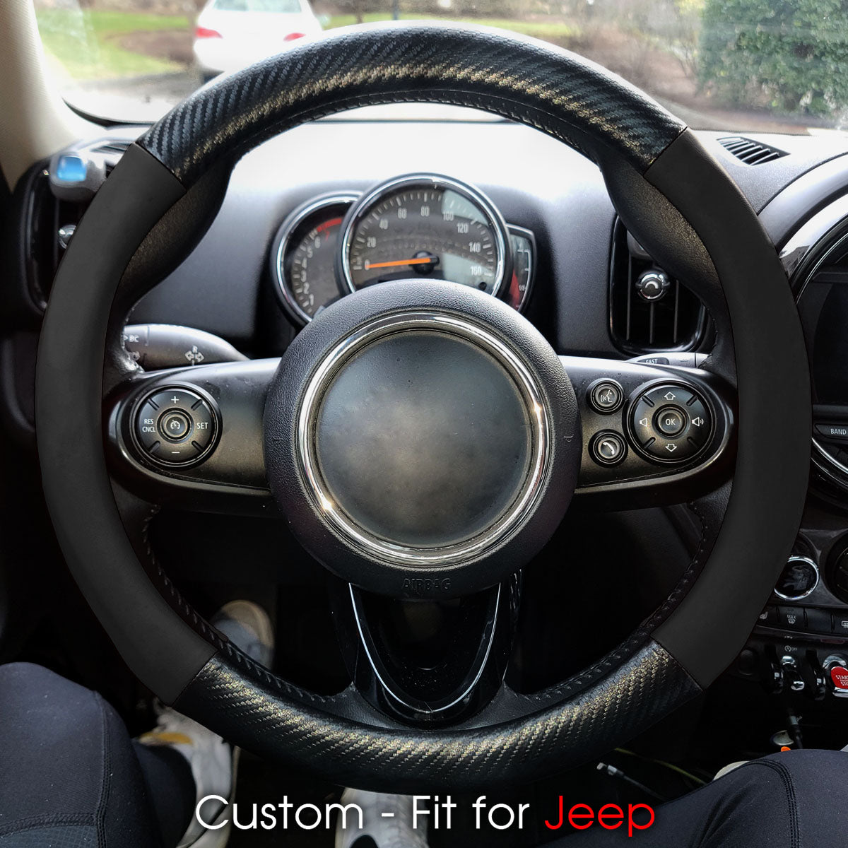 Car Steering Wheel Cover, Custom-Fit For Cars, Leather Nonslip 3D Carbon Fiber Texture Sport Style Wheel Cover for Women, Interior Modification for All Car Accessories WAJE225