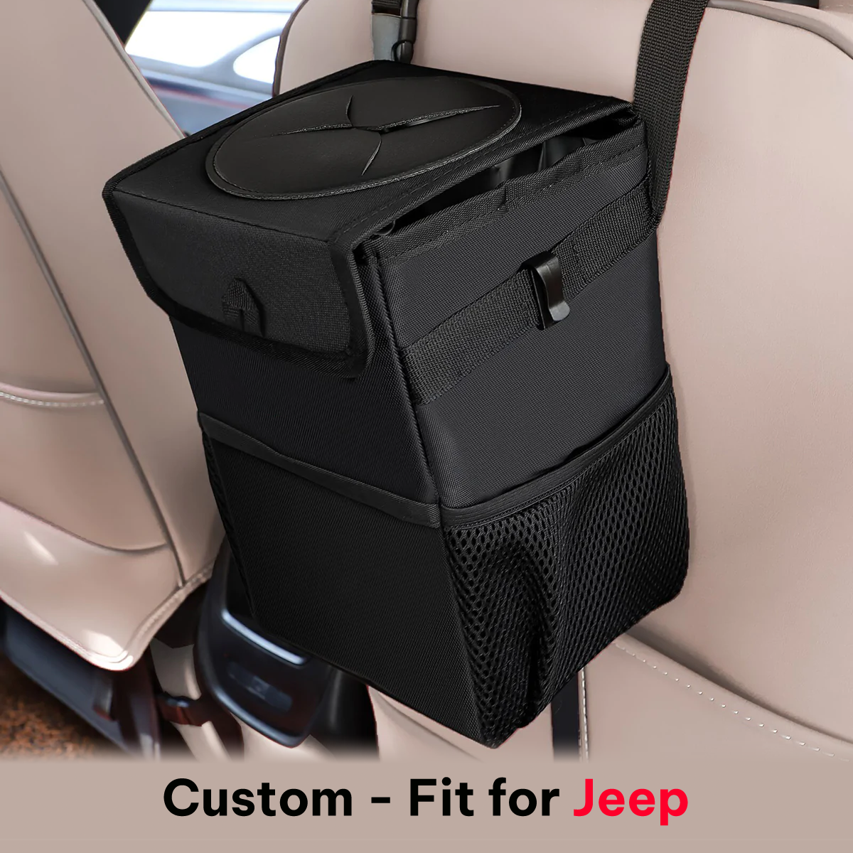 Waterproof Car Trash Can with Lid and Storage Pockets, Custom-Fit For Car, 100% Leak-Proof Car Organizer, Waterproof Car Garbage Can, Multipurpose Trash Bin for Car WAJE234