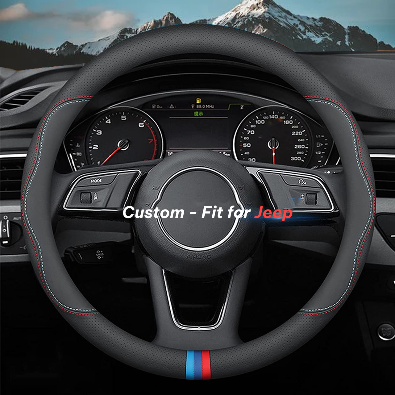 Car Steering Wheel Cover 2024 Update Version, Custom-Fit for Car, Premium Leather Car Steering Wheel Cover with Logo, Car Accessories WAJE222