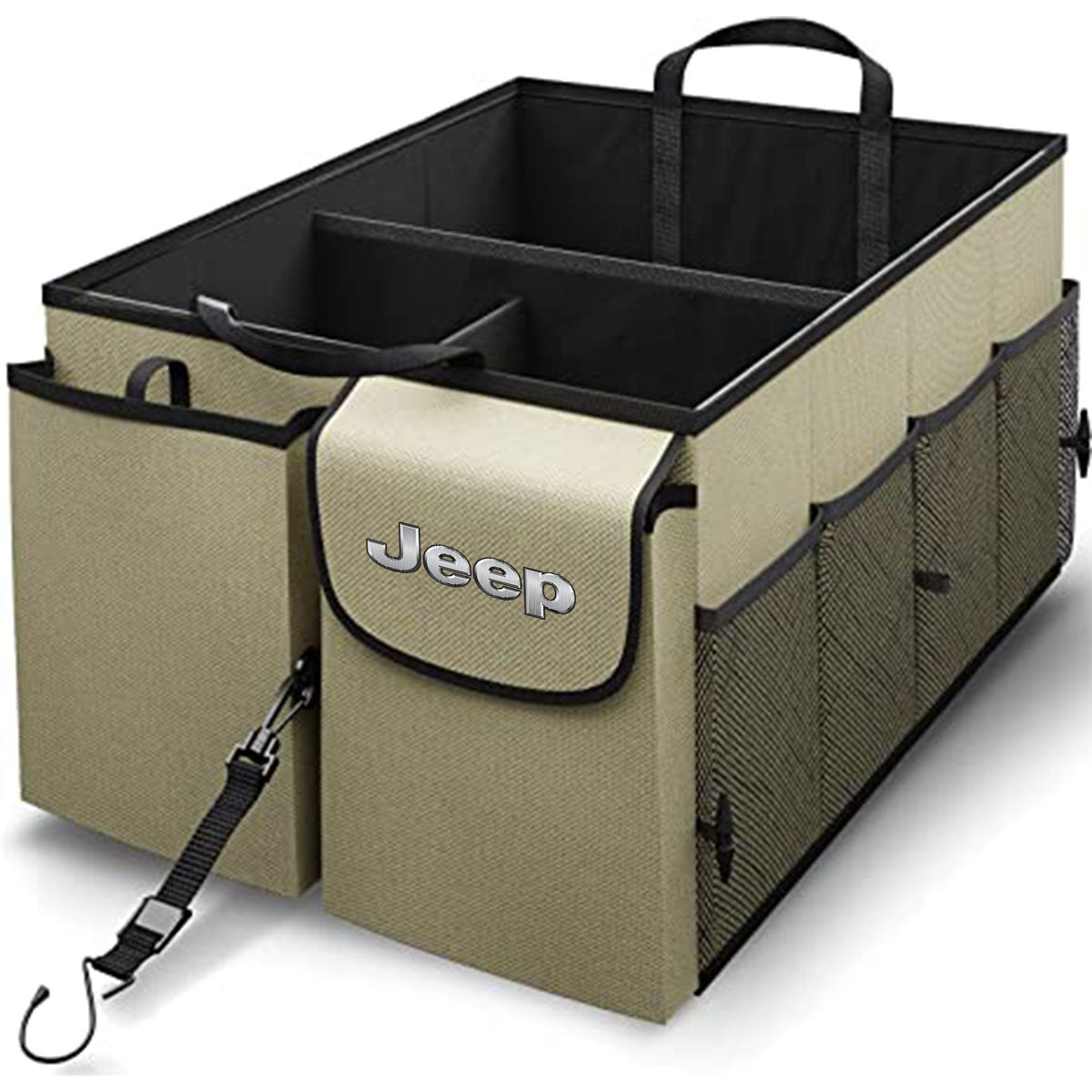 Car Trunk Organizer - Collapsible, Custom fit for All Cars, Multi-Compartment Automotive SUV Car Organizer for Storage w/ Adjustable Straps - Car Accessories for Women and Men JE12993
