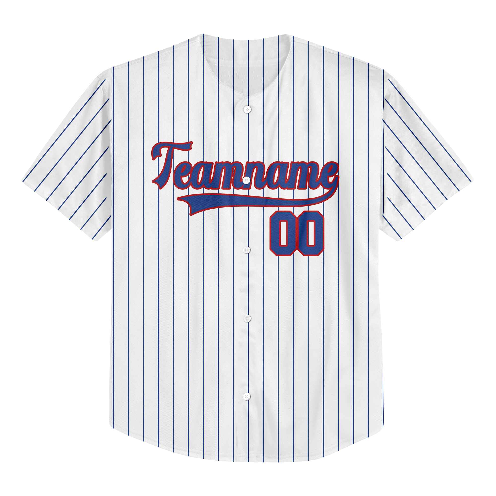 Custom White Navy Pinstripe Navy-Red Baseball Jersey