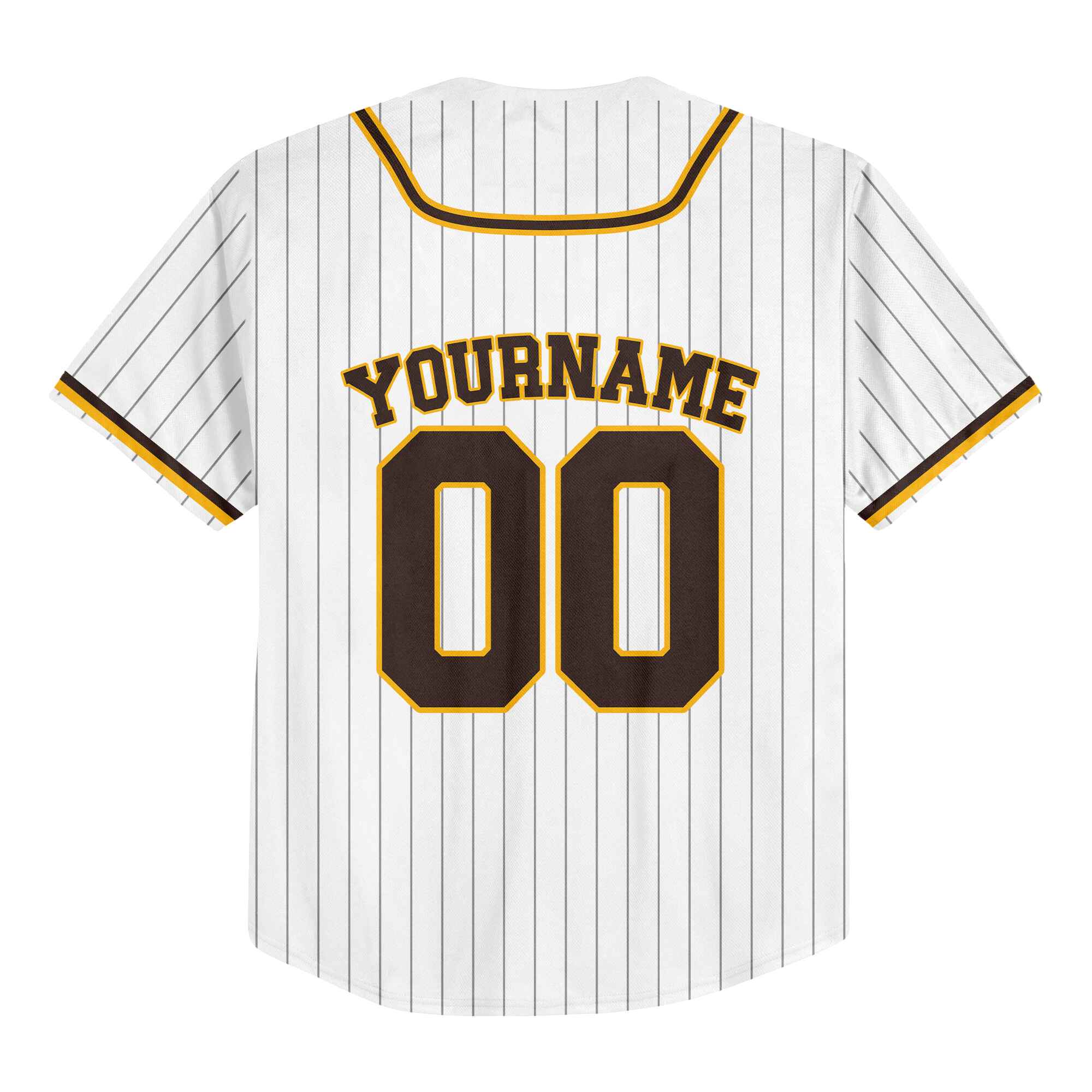Custom White Brown Pinstripe Brown-Gold Baseball Jersey