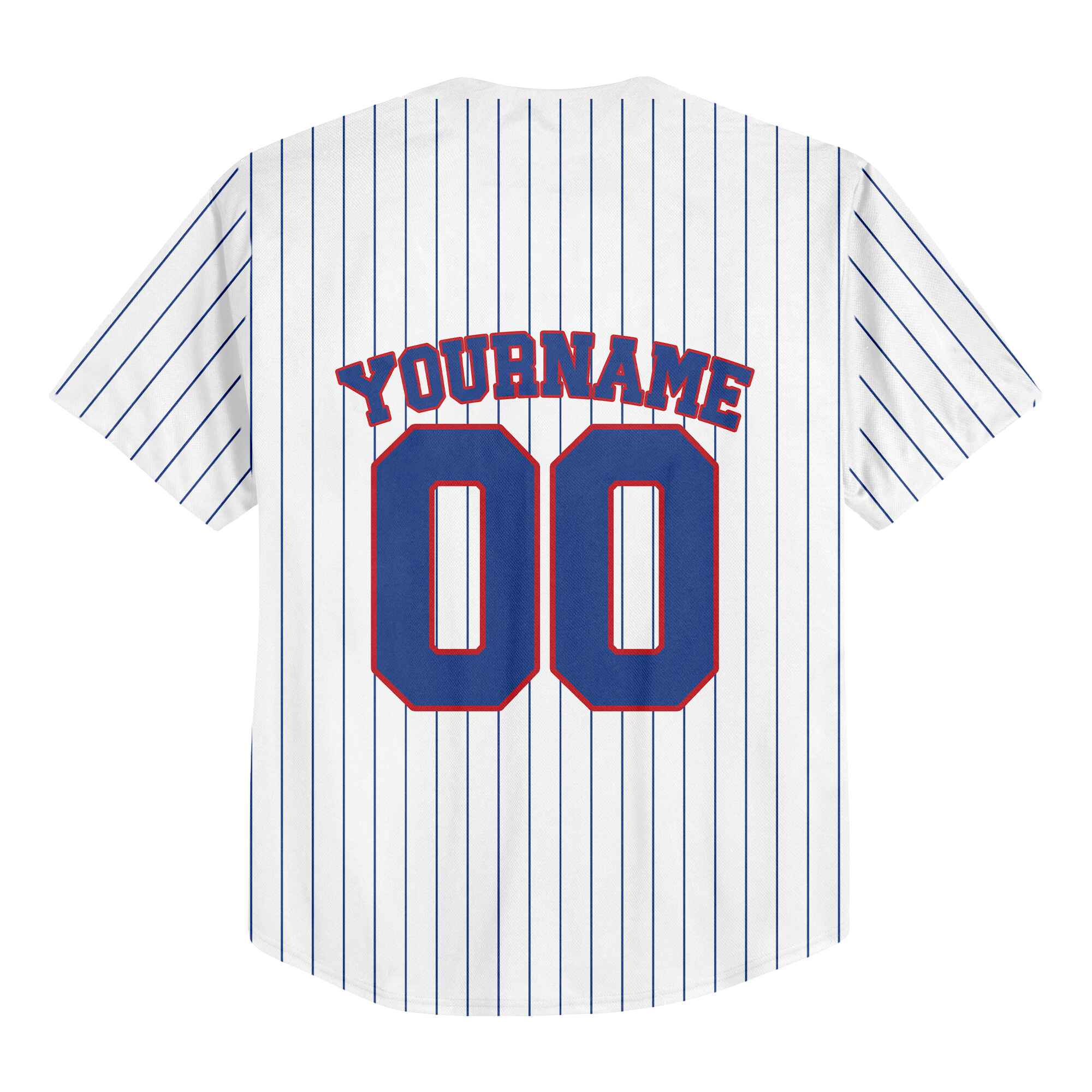Custom White Navy Pinstripe Navy-Red Baseball Jersey
