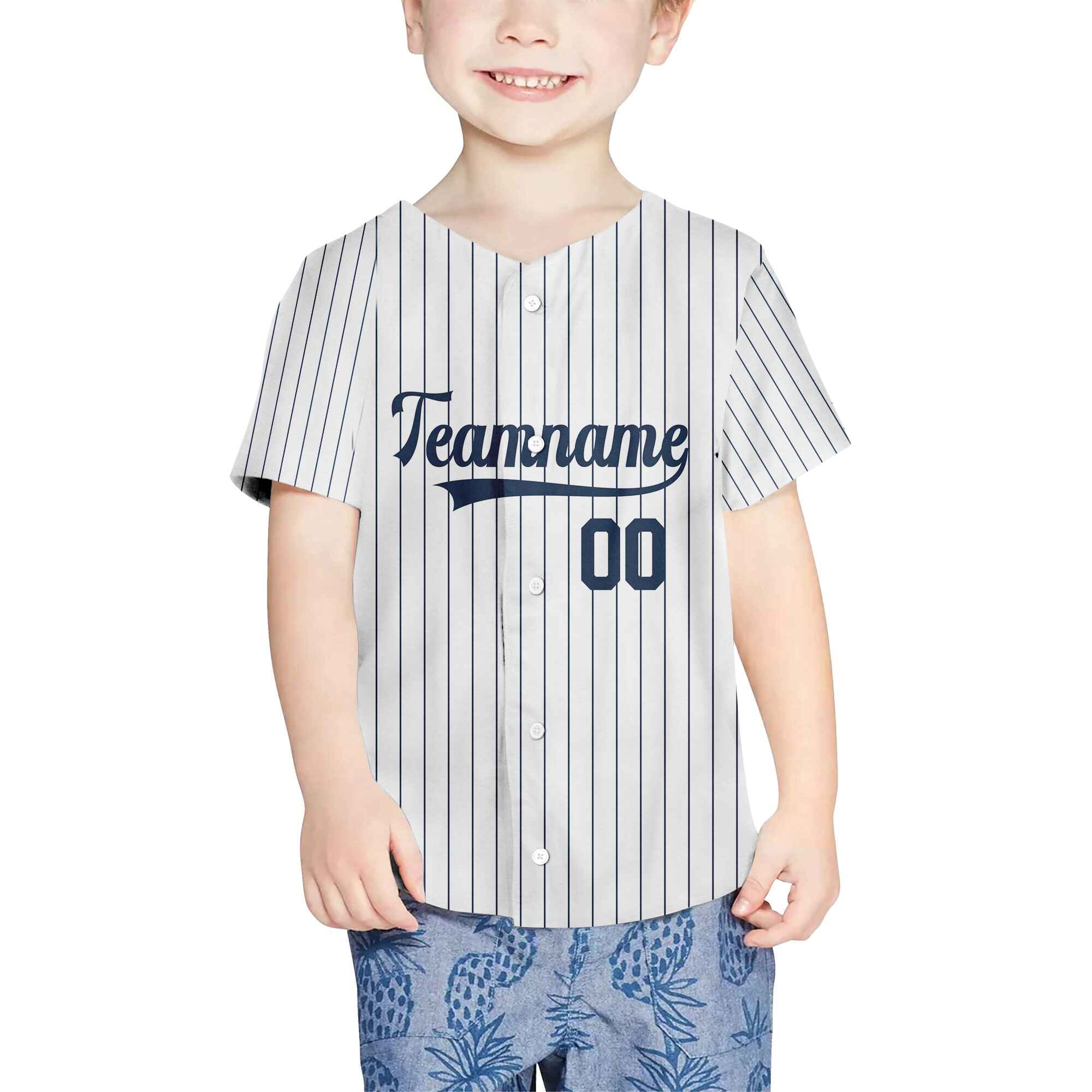 Custom White Navy Pinstripe Navy Authentic Baseball Jersey