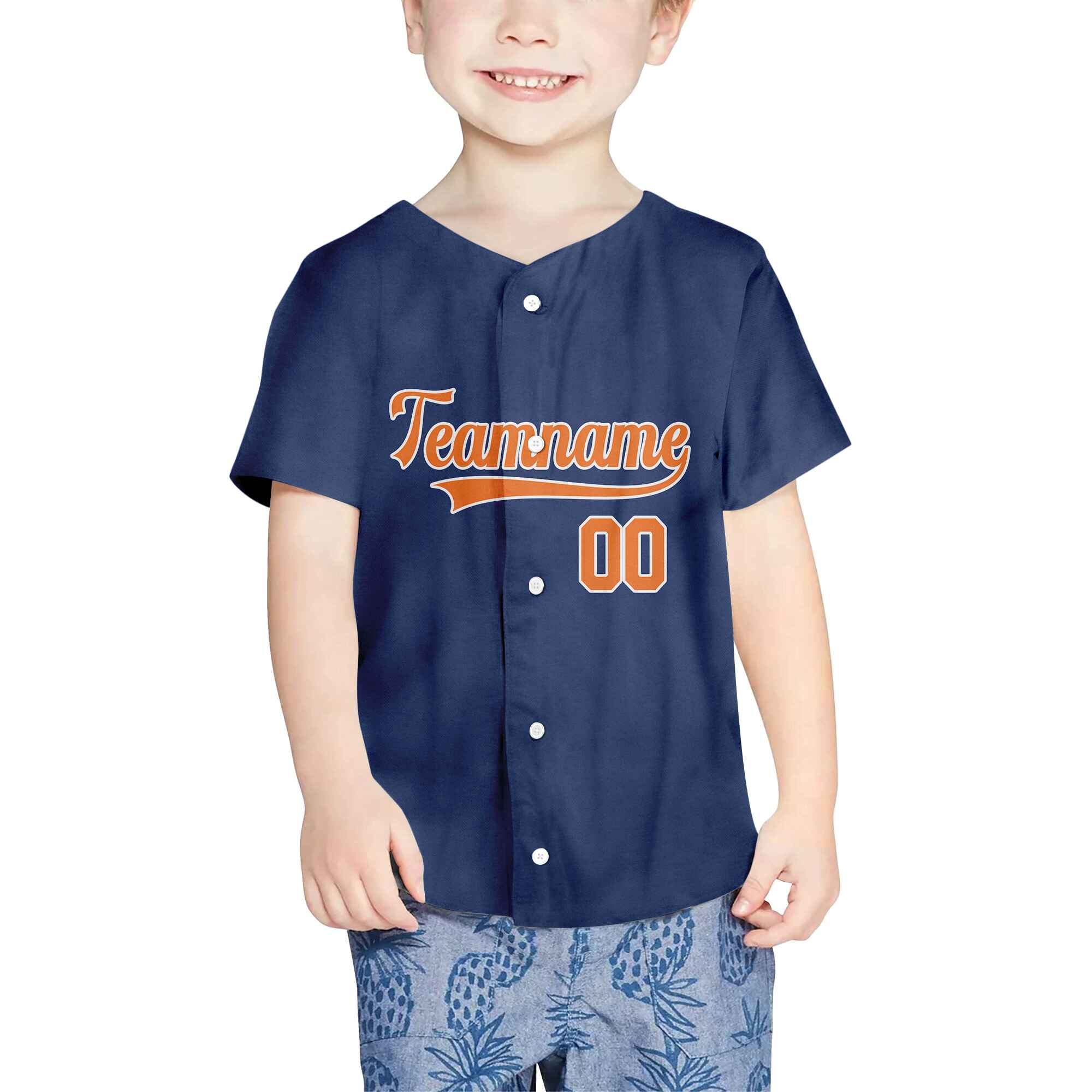 Custom Navy Orange-White Authentic Baseball Jersey 01
