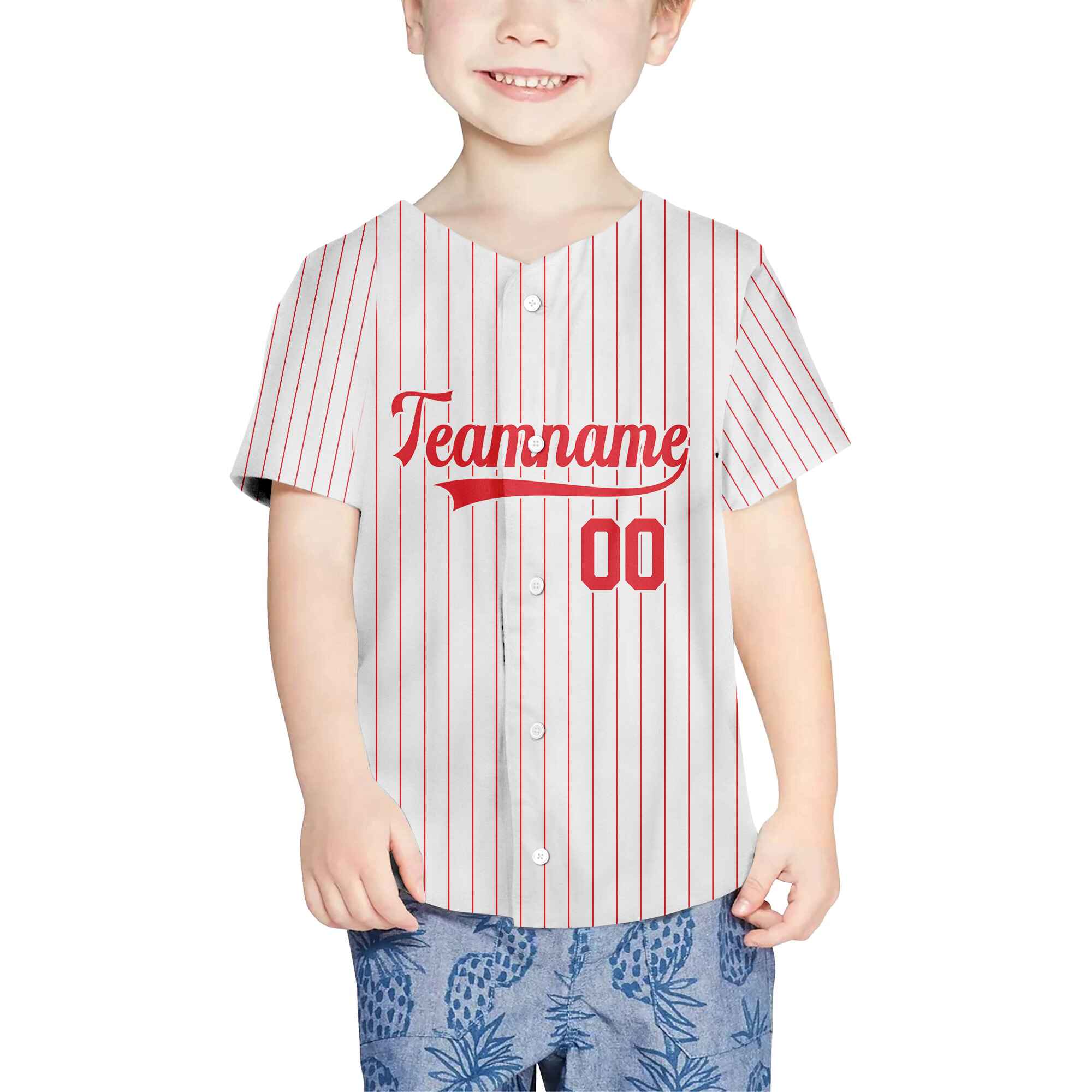 Custom White Red Pinstripe Red-White Authentic Baseball Jersey