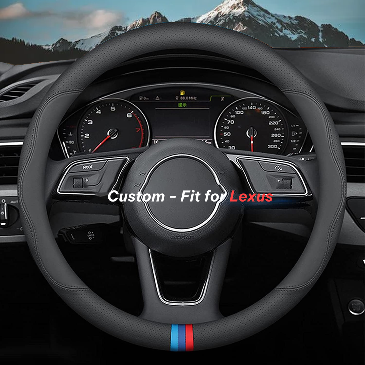 Car Steering Wheel Cover 2024 Update Version, Custom-Fit for Car, Premium Leather Car Steering Wheel Cover with Logo, Car Accessories WAFJ222