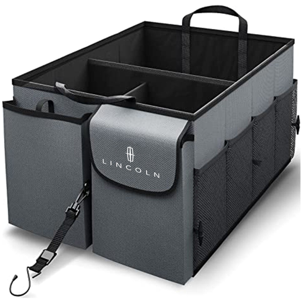 Car Trunk Organizer - Collapsible, Custom fit for All Cars, Multi-Compartment Automotive SUV Car Organizer for Storage w/ Adjustable Straps - Car Accessories for Women and Men LI12993
