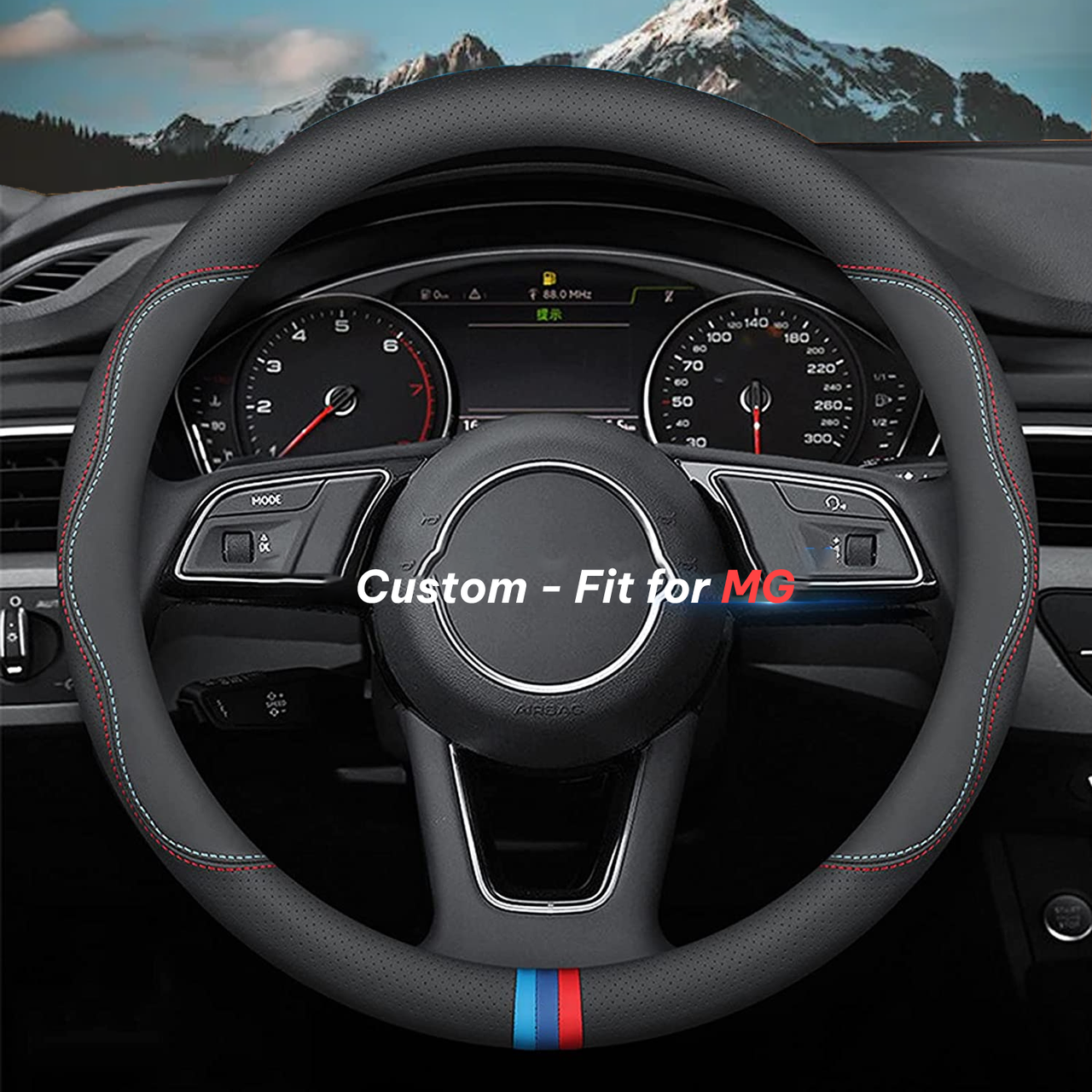 Car Steering Wheel Cover 2024 Update Version, Custom-Fit for Car, Premium Leather Car Steering Wheel Cover with Logo, Car Accessories WAMC222