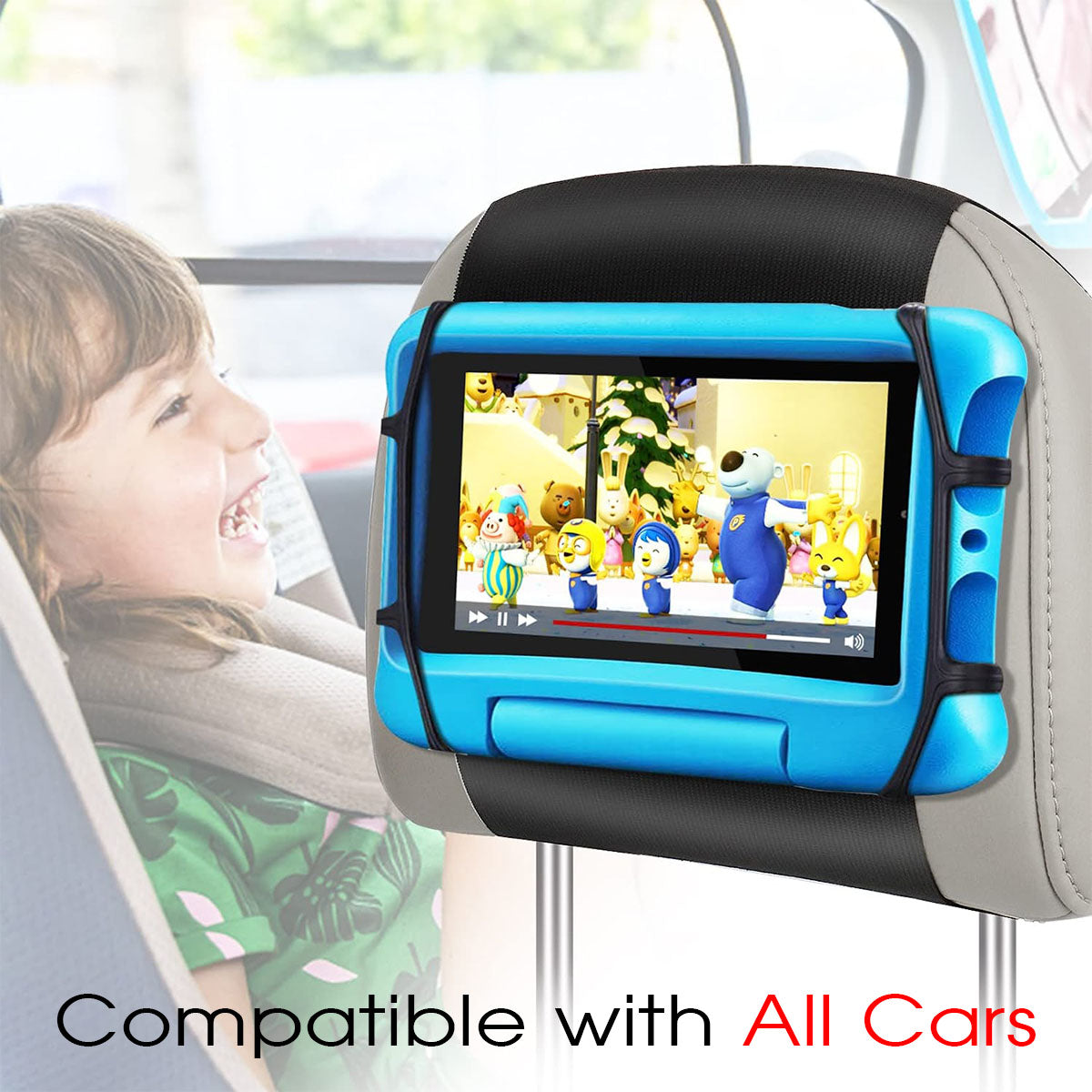 Car Headrest Mount Holder, Custom fit for Car, Tablet Holder for Kids in Back Seats, Anti-Slip Strap and Holding Net, Angle-Adjustable/ Fits All 7 Inch to 10.5 Inch Tablets