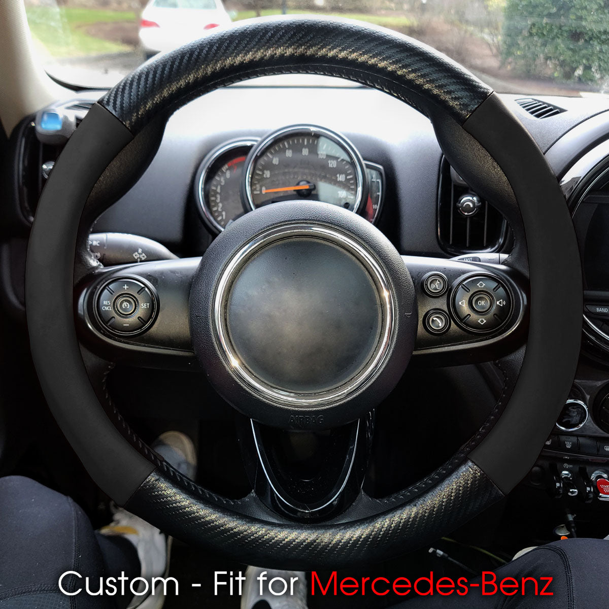 Car Steering Wheel Cover, Custom-Fit For Cars, Leather Nonslip 3D Carbon Fiber Texture Sport Style Wheel Cover for Women, Interior Modification for All Car Accessories WAMB225
