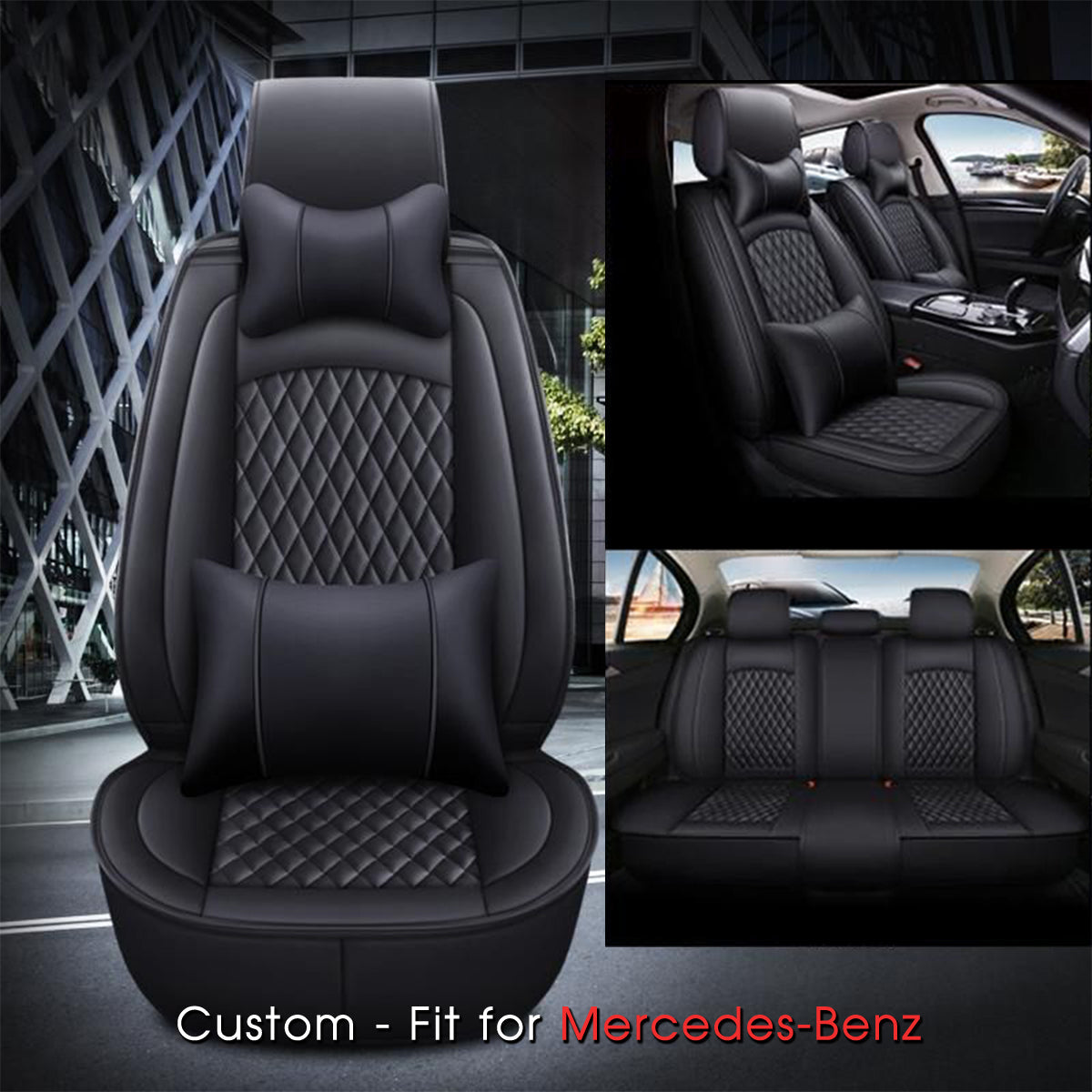 2 Car Seat Covers Full Set, Custom-Fit For Car, Waterproof Leather Front Rear Seat Automotive Protection Cushions, Car Accessories WAMB211