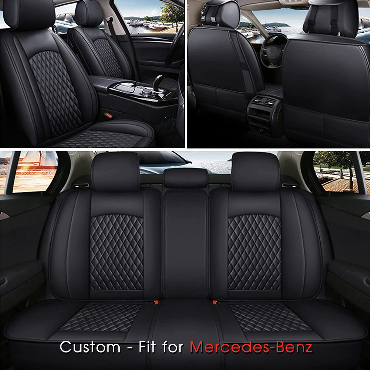 2 Car Seat Covers Full Set, Custom-Fit For Car, Waterproof Leather Front Rear Seat Automotive Protection Cushions, Car Accessories WAMB211